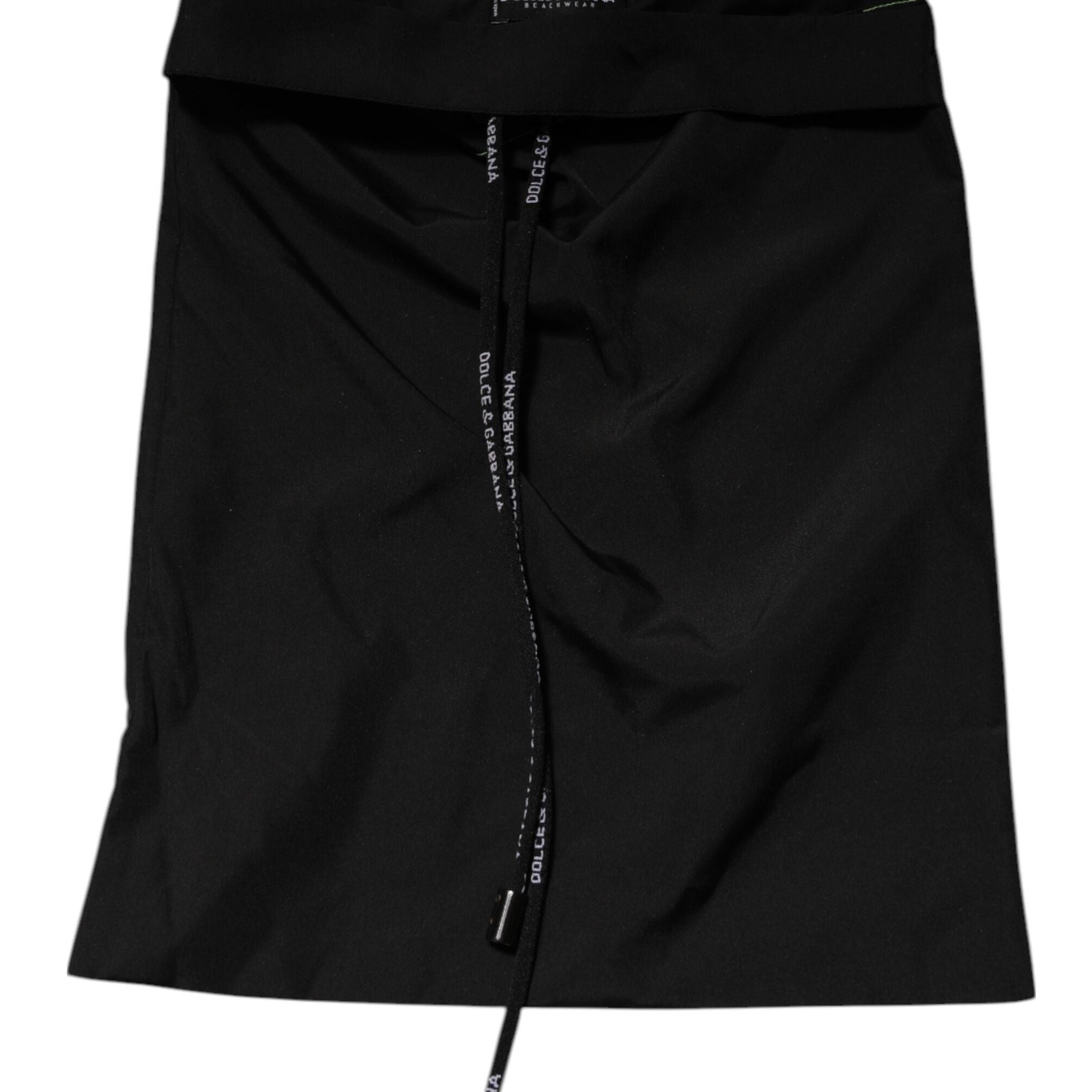 Dolce & Gabbana Black Green Logo Waistband Beachwear Short Swimwear