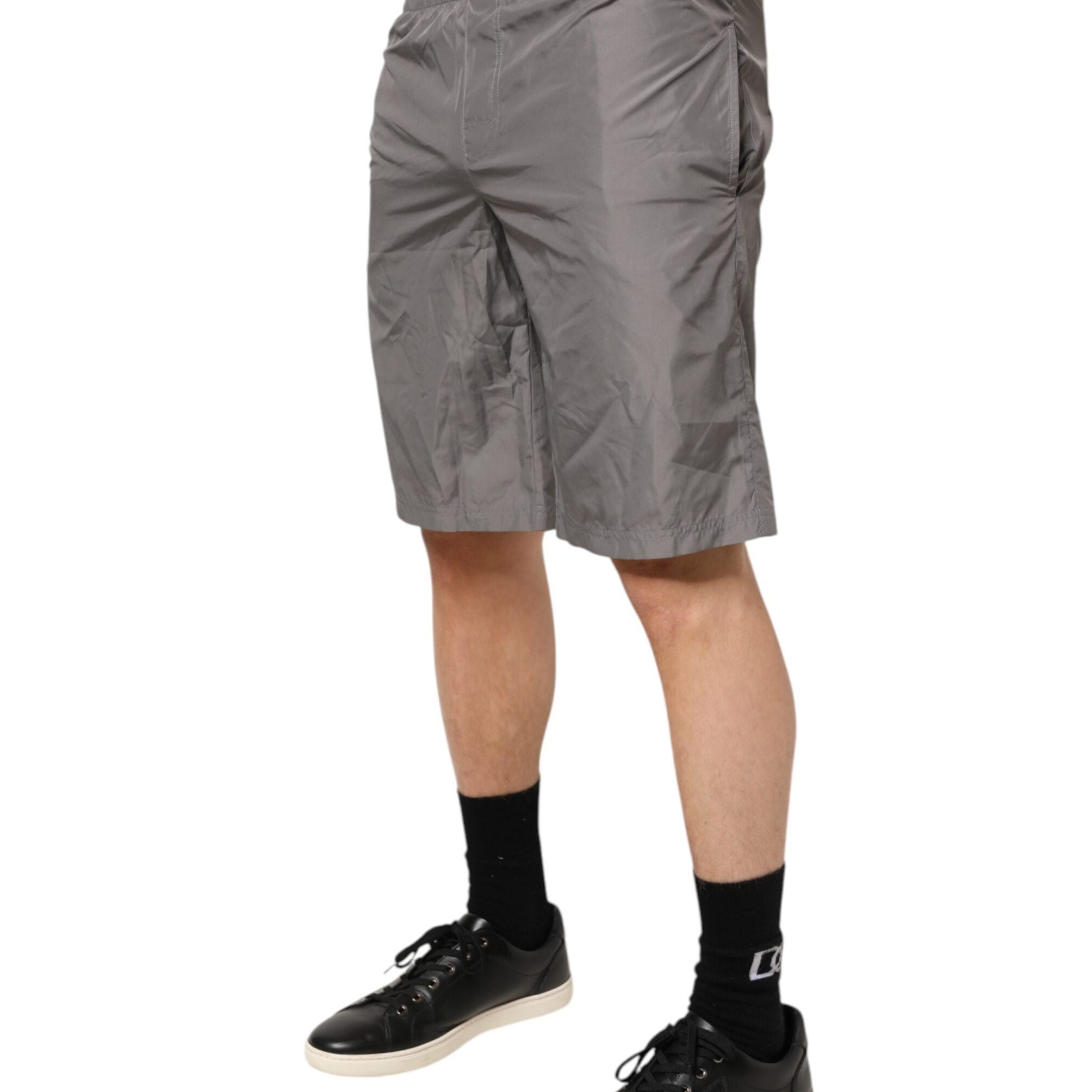 Dolce & Gabbana Light Gray Nylon Elastic Waist Shorts Swimwear