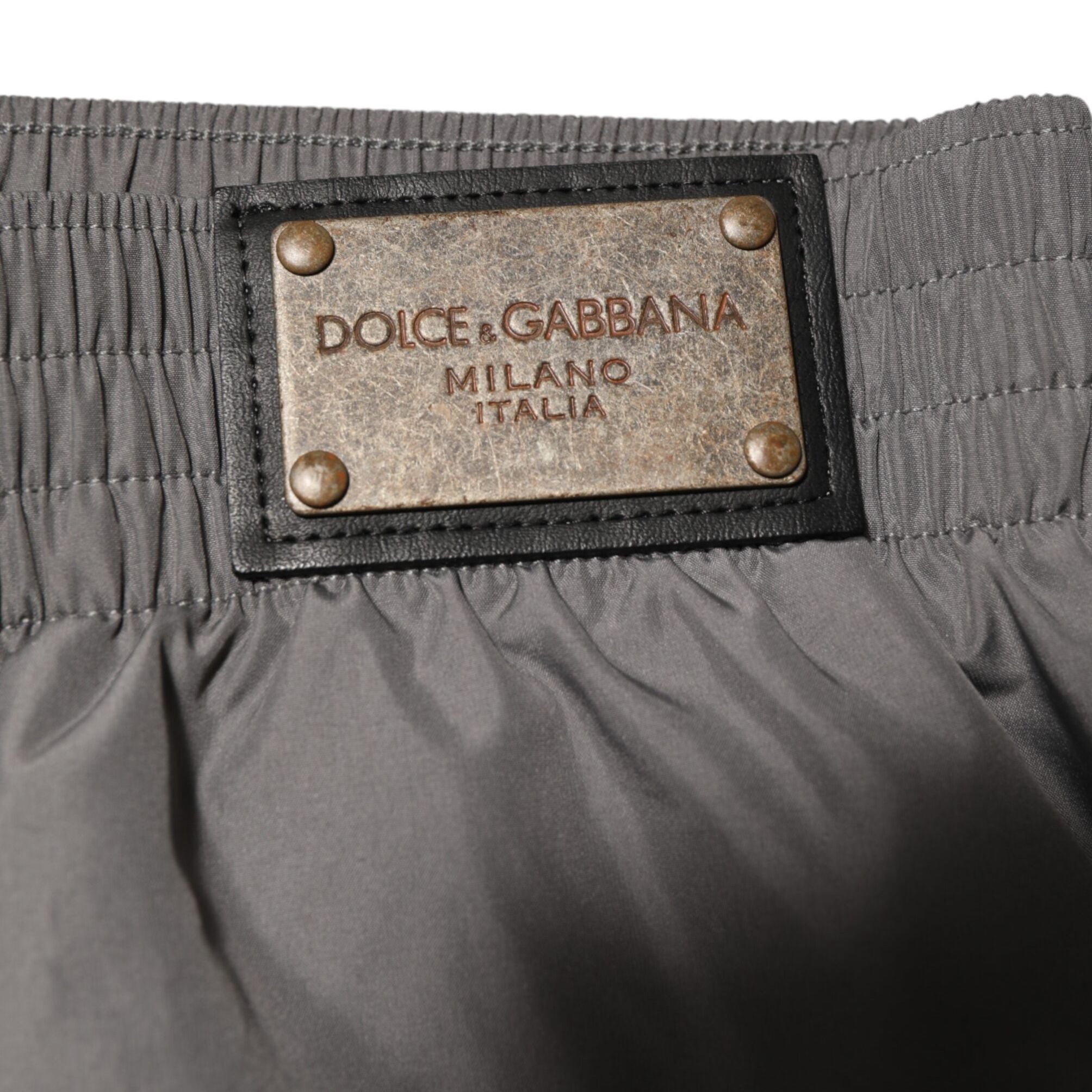 Dolce & Gabbana Light Gray Nylon Elastic Waist Shorts Swimwear
