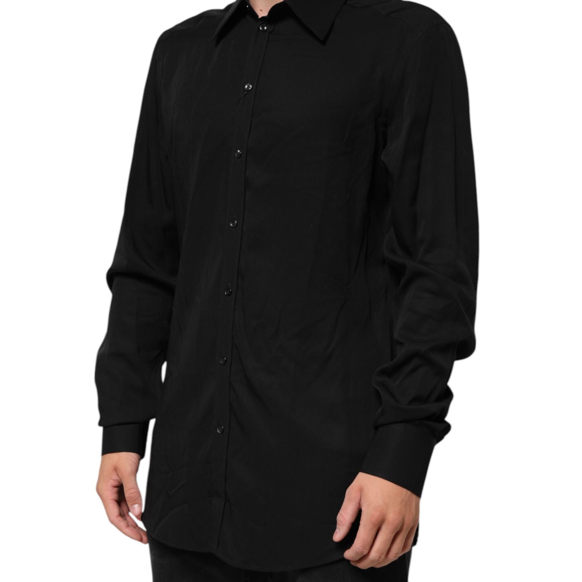 Dolce & Gabbana Black Viscose Long Sleeve Formal Dress Shirt