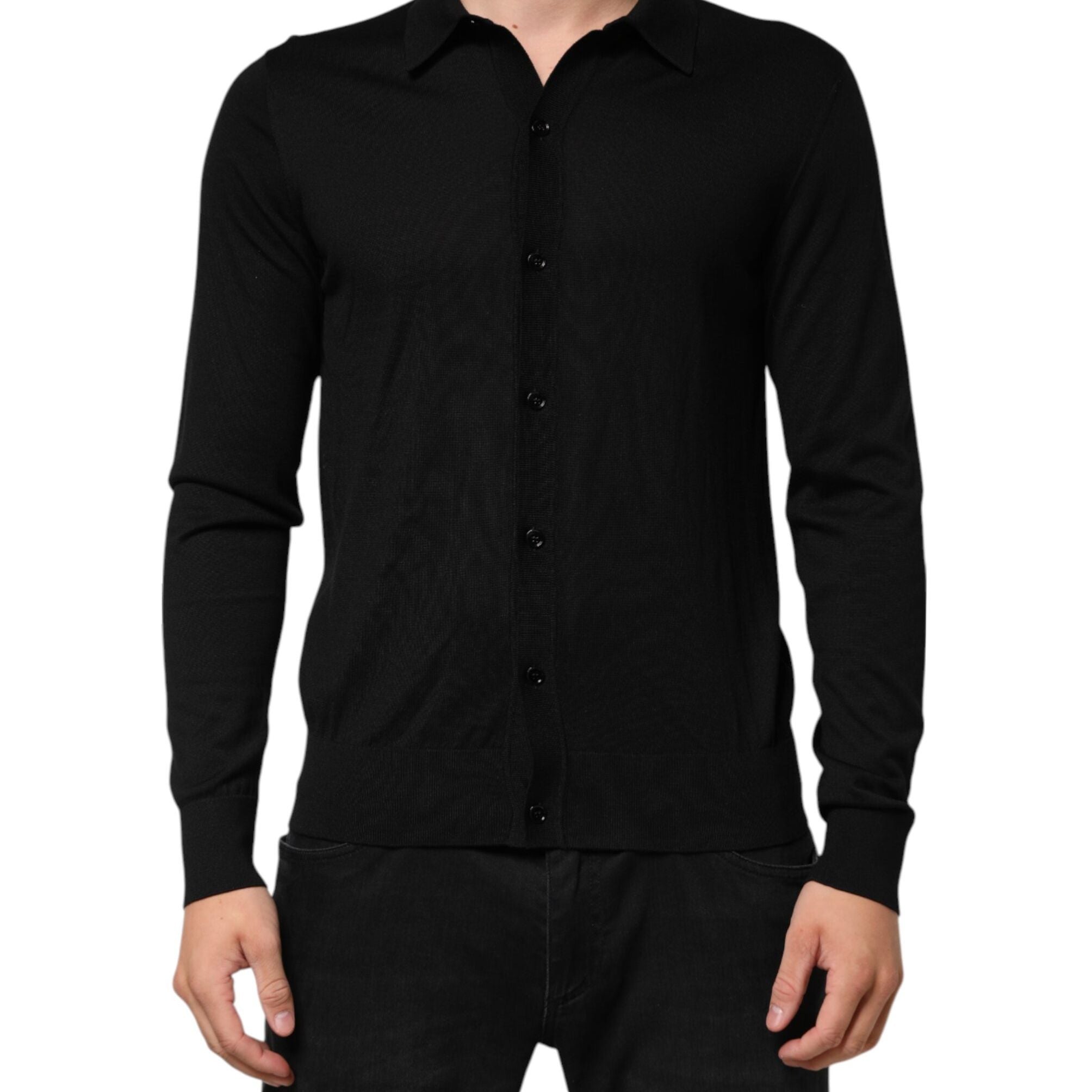 Dolce & Gabbana Black Silk Button Up Lightweight Sweater