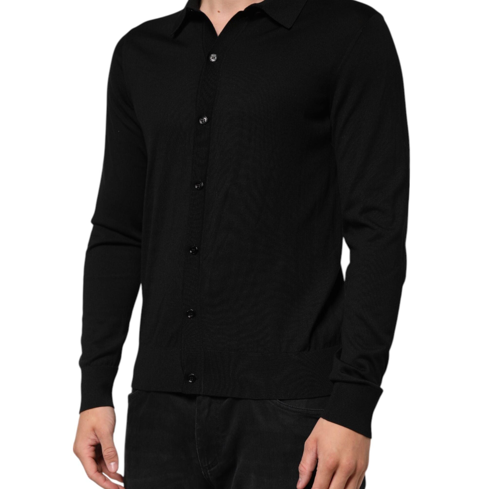 Dolce & Gabbana Black Silk Button Up Lightweight Sweater