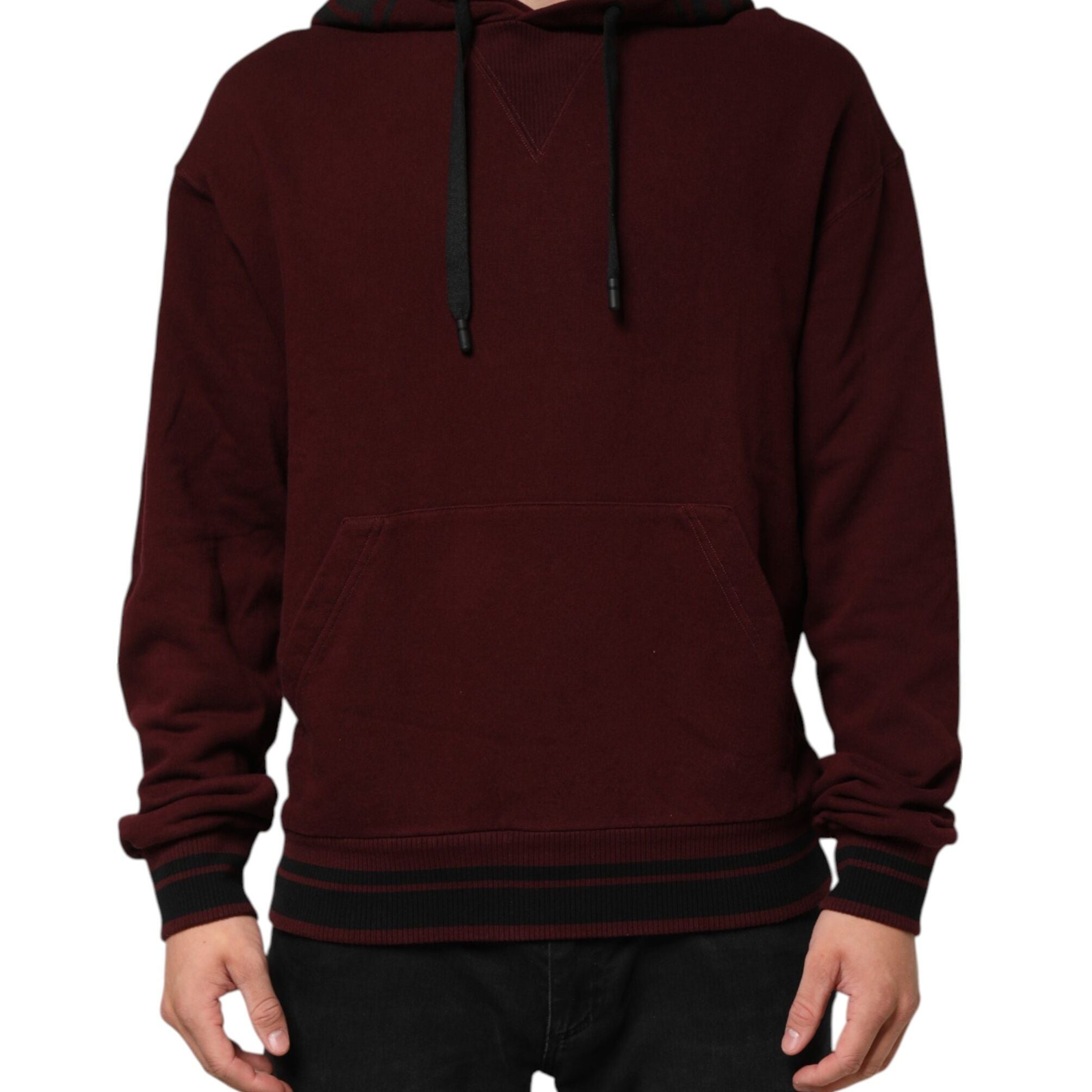 Dolce & Gabbana Burgundy Cotton Plaid Lined Men Hoodie Sweater