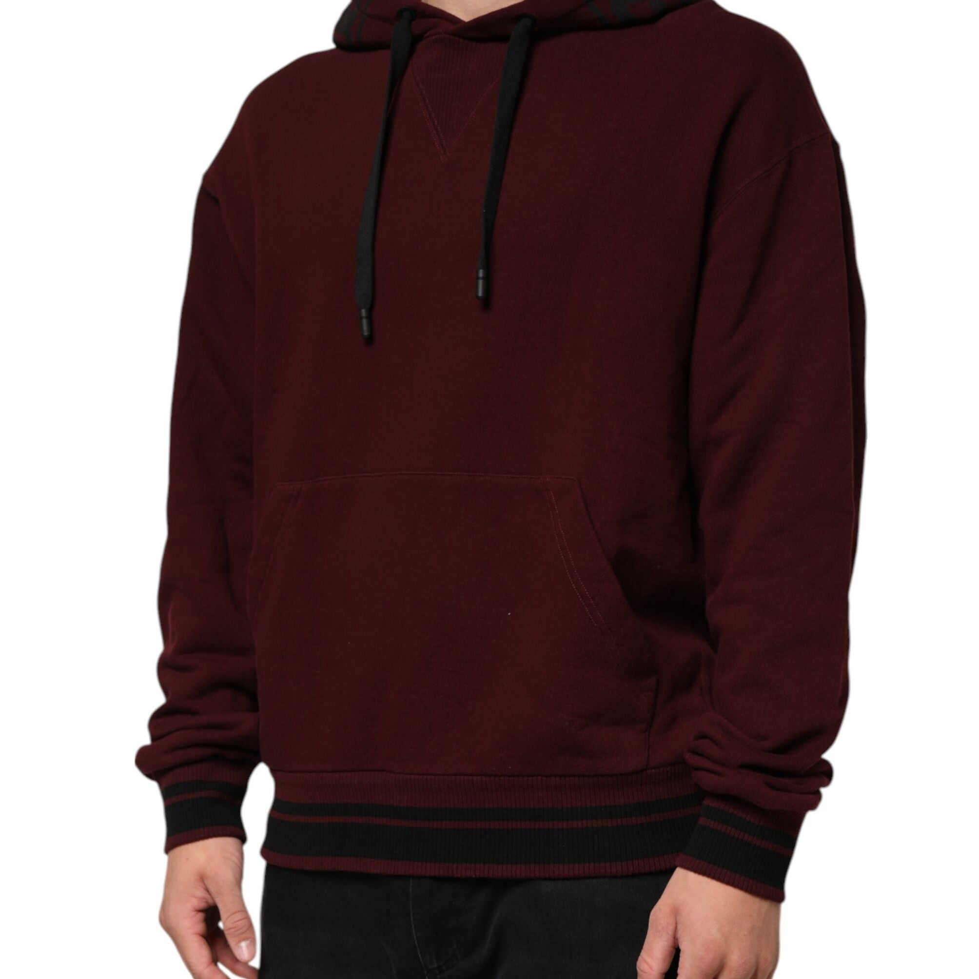 Dolce & Gabbana Burgundy Cotton Plaid Lined Men Hoodie Sweater