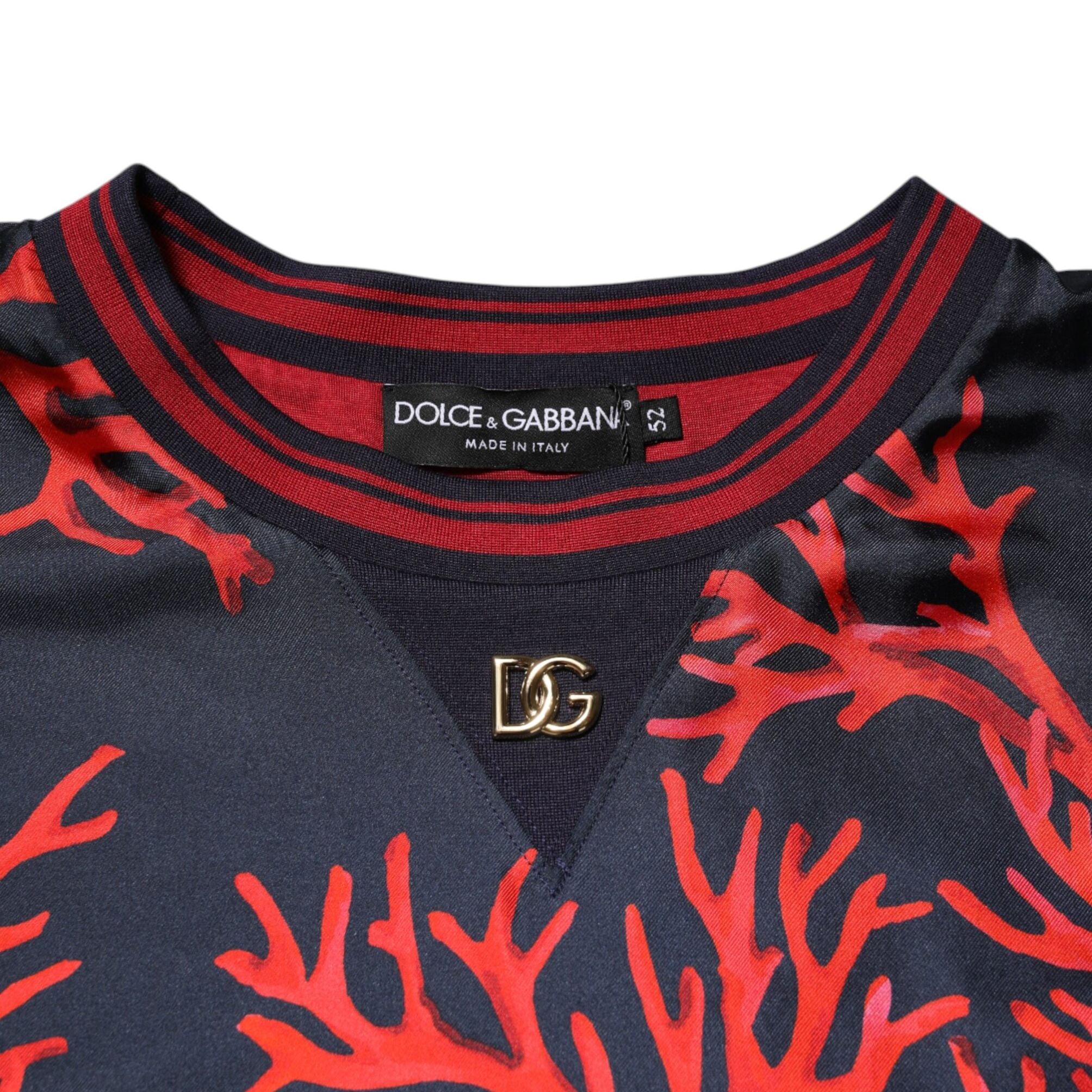 Dolce & Gabbana Silk Navy Red Coral Print Pullover Sweater