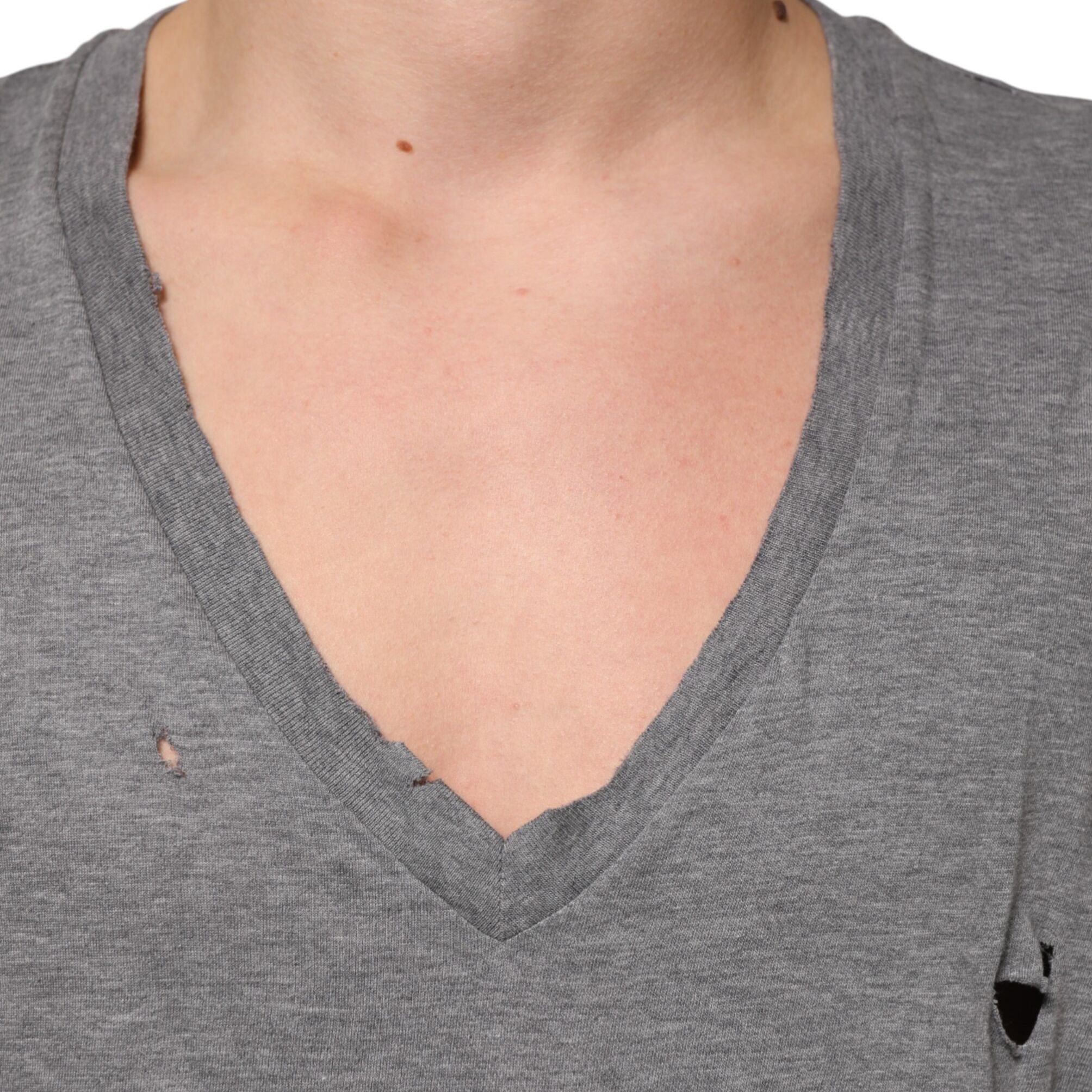 Dolce & Gabbana Gray Cotton Tattered Logo Patch Men T-shirt