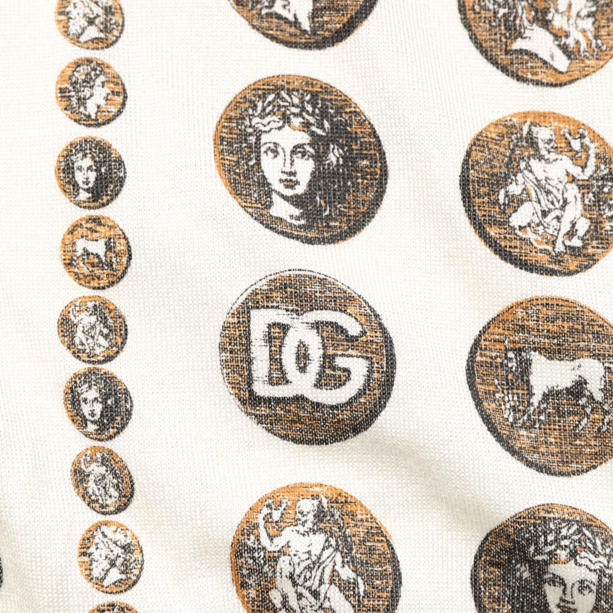 Dolce & Gabbana Silk Ivory Coin Print Logo Men Polo T-shirt