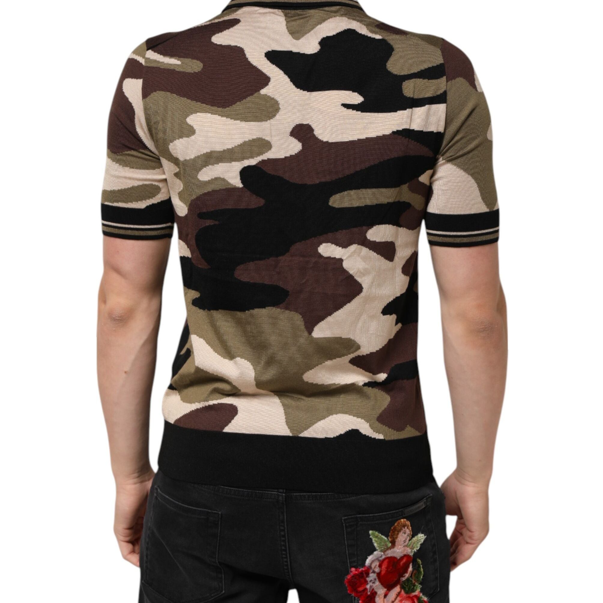 Dolce & Gabbana Camouflage Brown Silk MilitaryPolo T-shirt