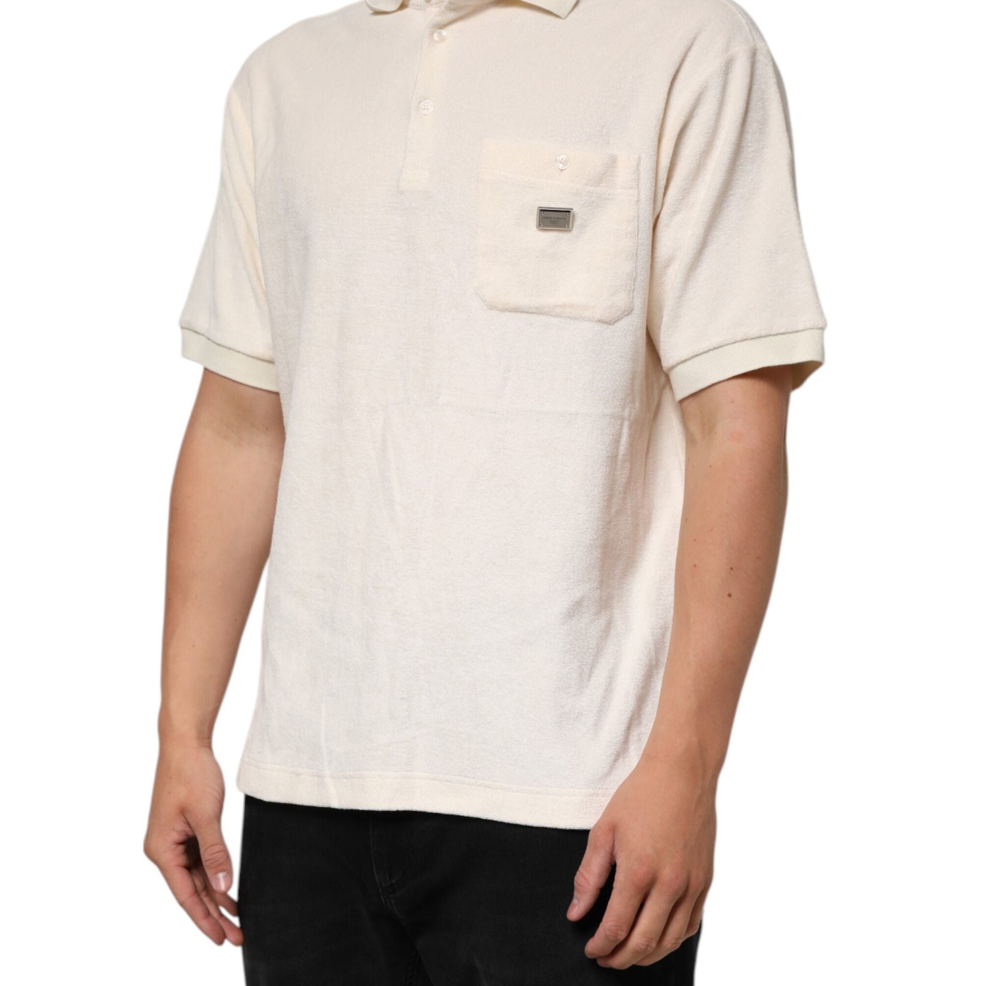 Dolce & Gabbana Ivory Cotton Terry Logo Pocket Polo T-shirt