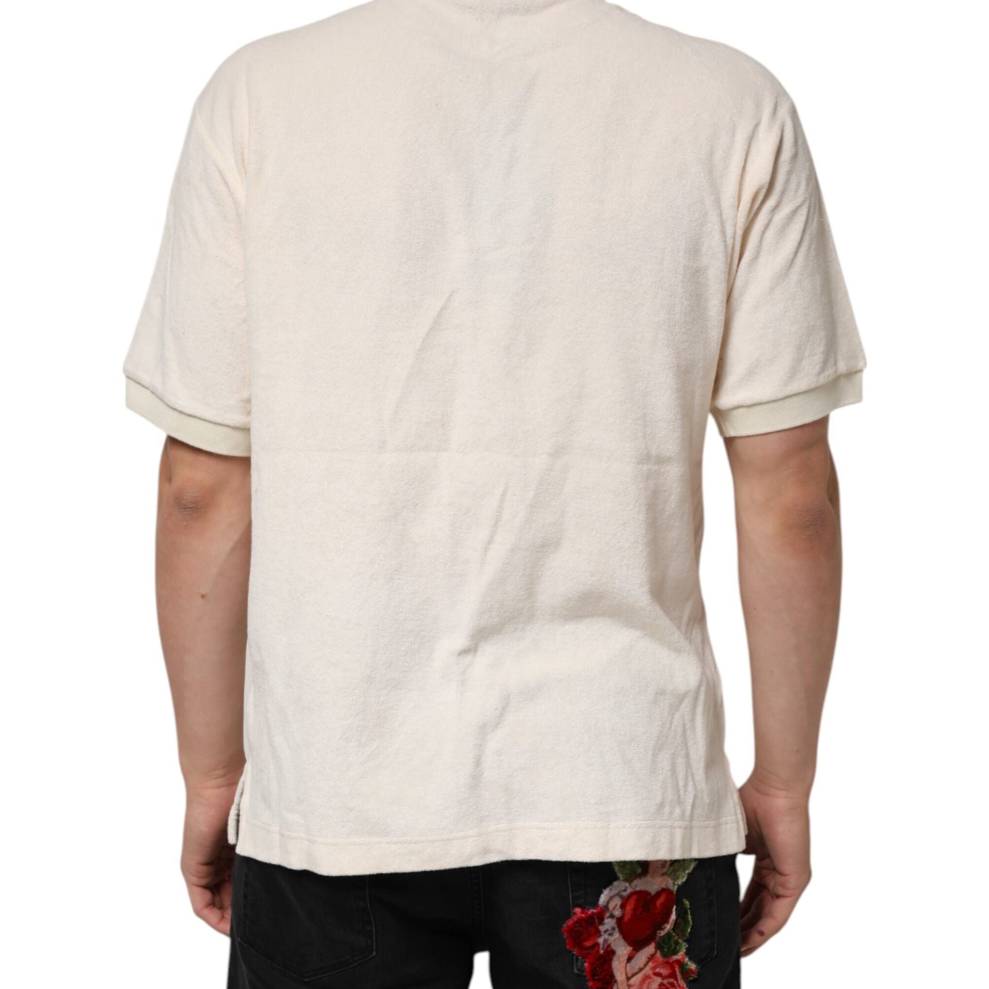 Dolce & Gabbana Ivory Cotton Terry Logo Pocket Polo T-shirt