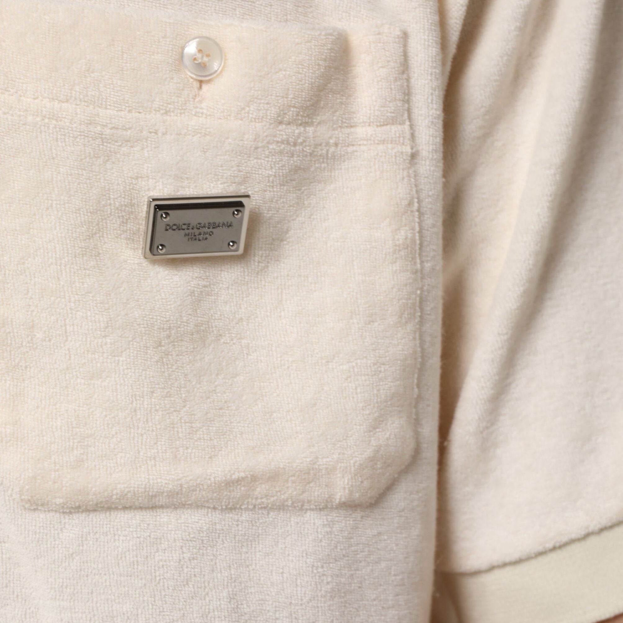 Dolce & Gabbana Ivory Cotton Terry Logo Pocket Polo T-shirt