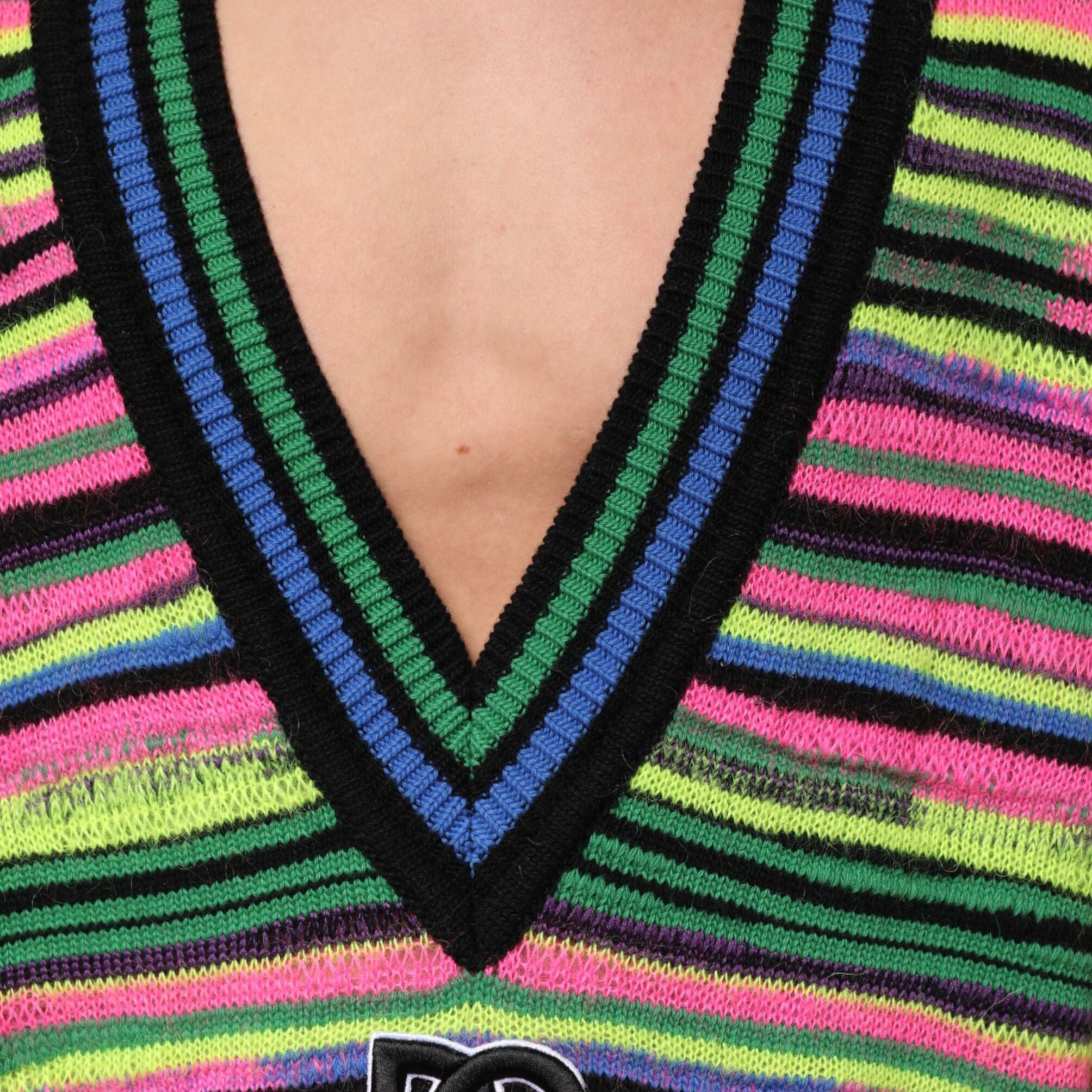 Dolce & Gabbana Multicolor DG Logo V-Neck Knit Pullover Sweater