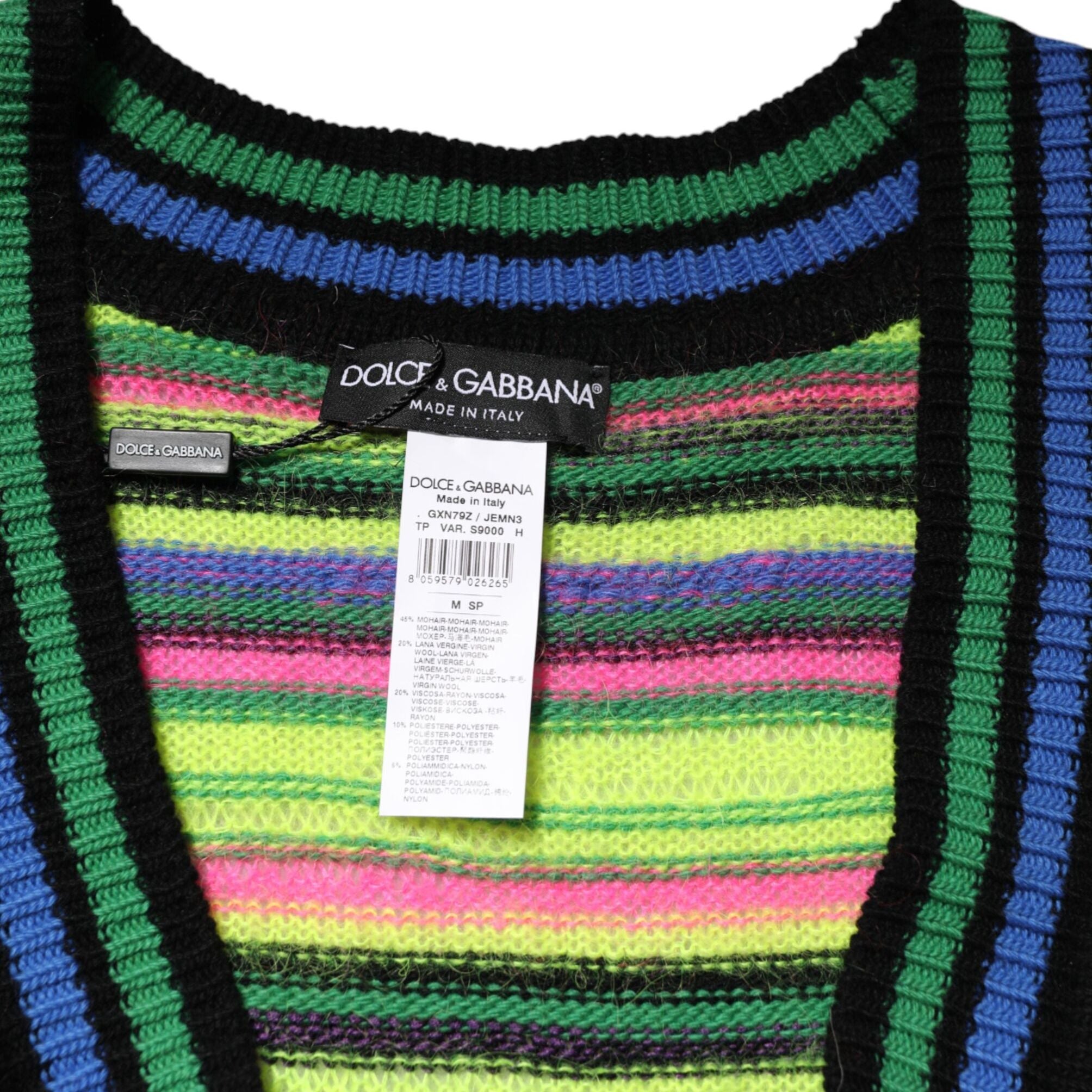 Dolce & Gabbana Multicolor DG Logo V-Neck Knit Pullover Sweater