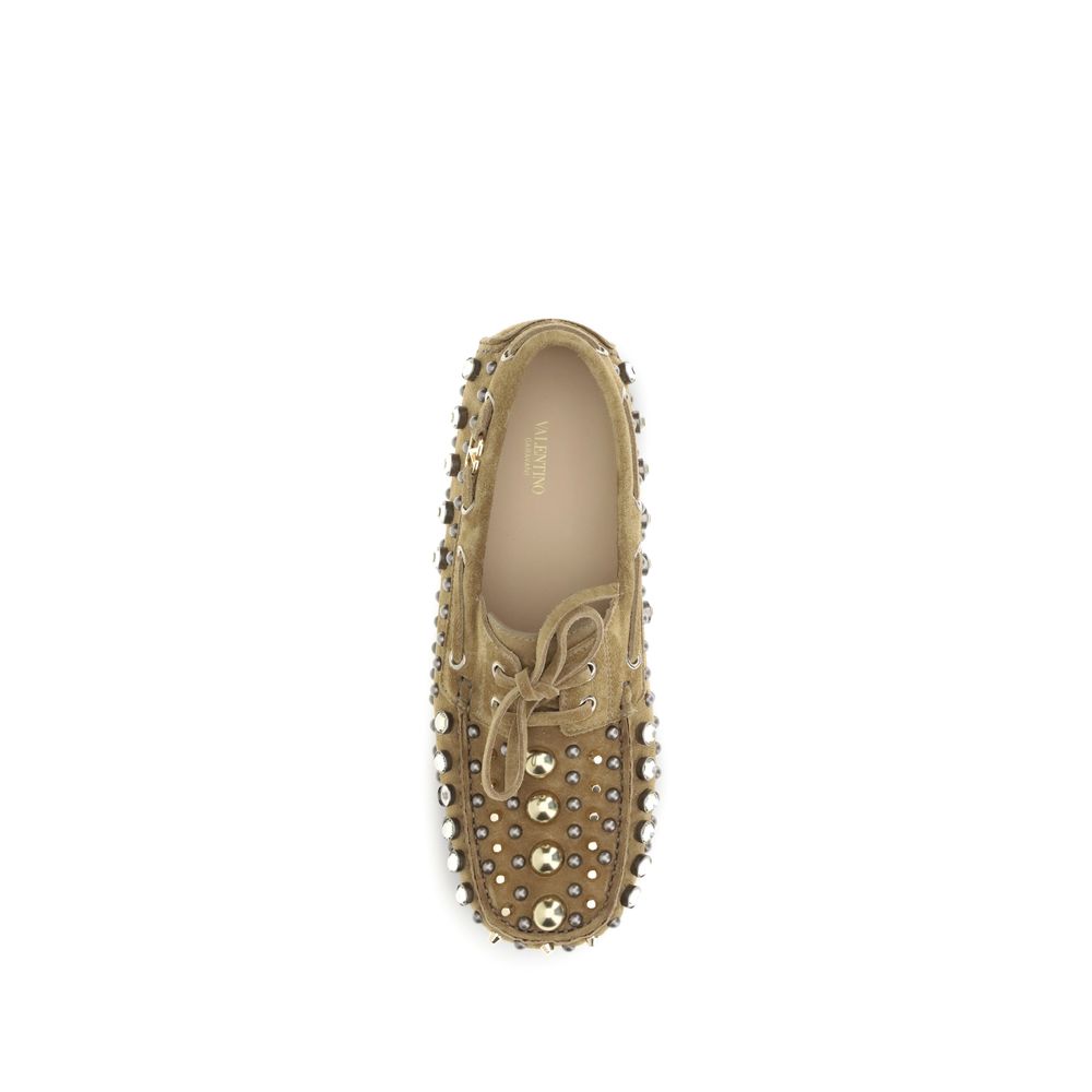 Valentino Garavani Beige Calf Leather Bos Taurus Slip-On Loafers