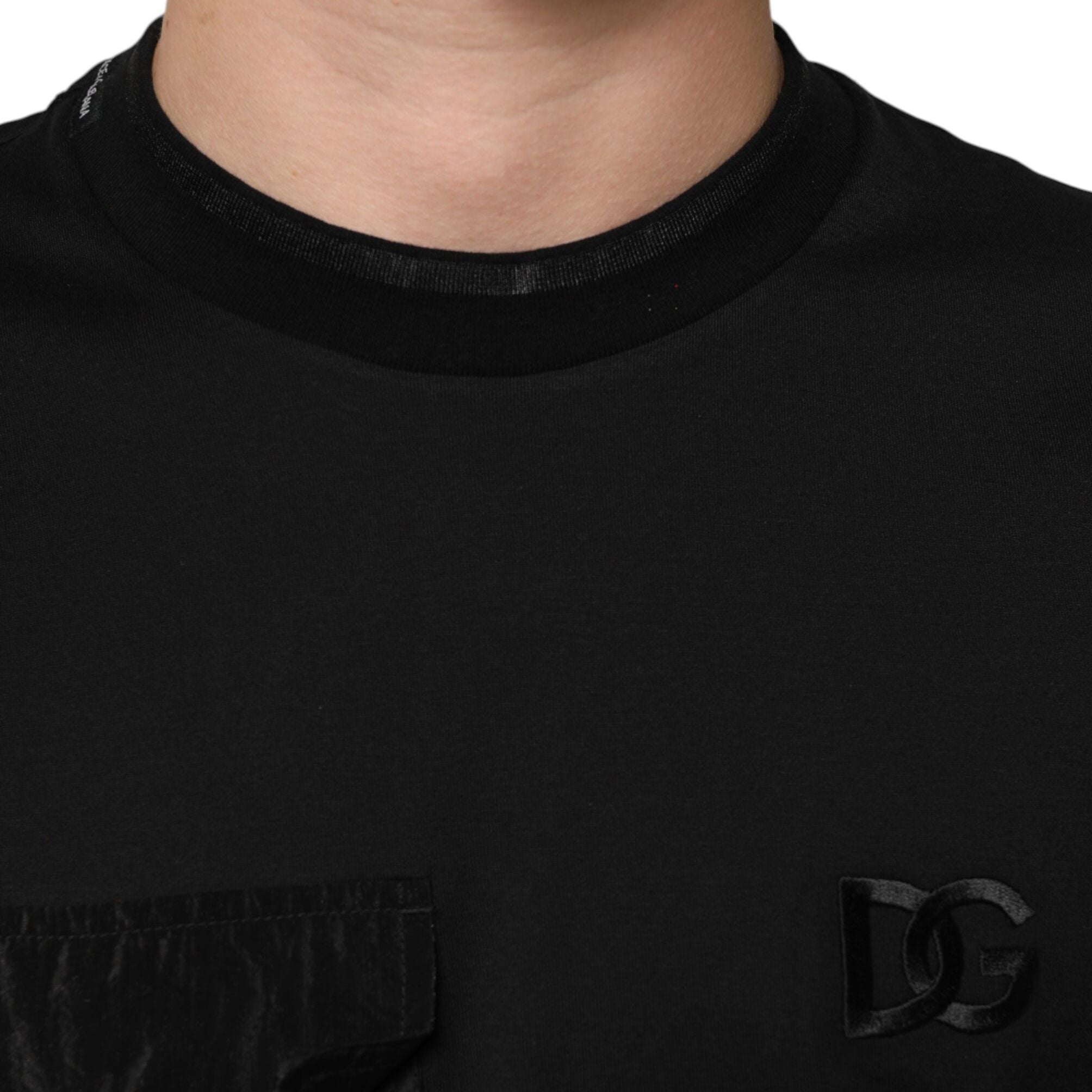 Dolce & Gabbana Black Cotton Embroidered DG Logo Pocket T-shirt