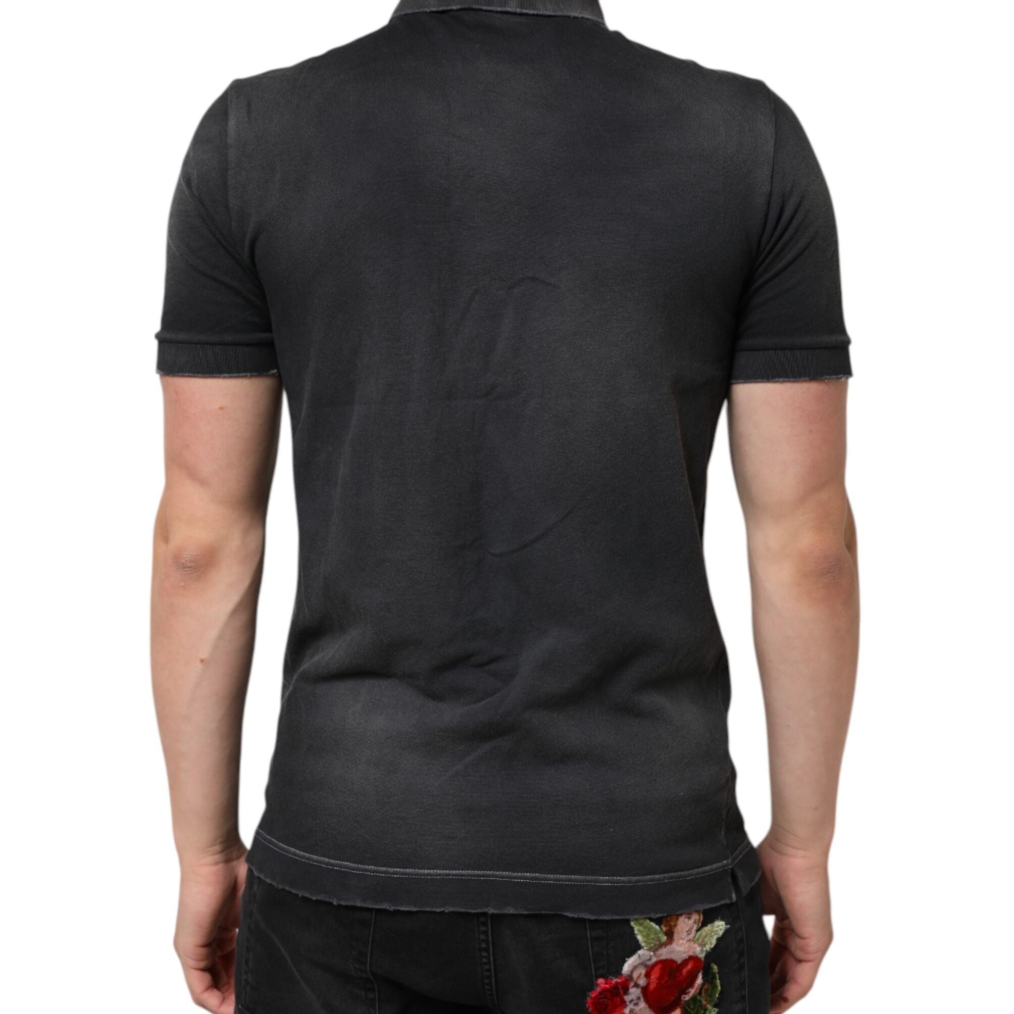 Dolce & Gabbana Gray Cotton Crown Collared Men Polo T-shirt