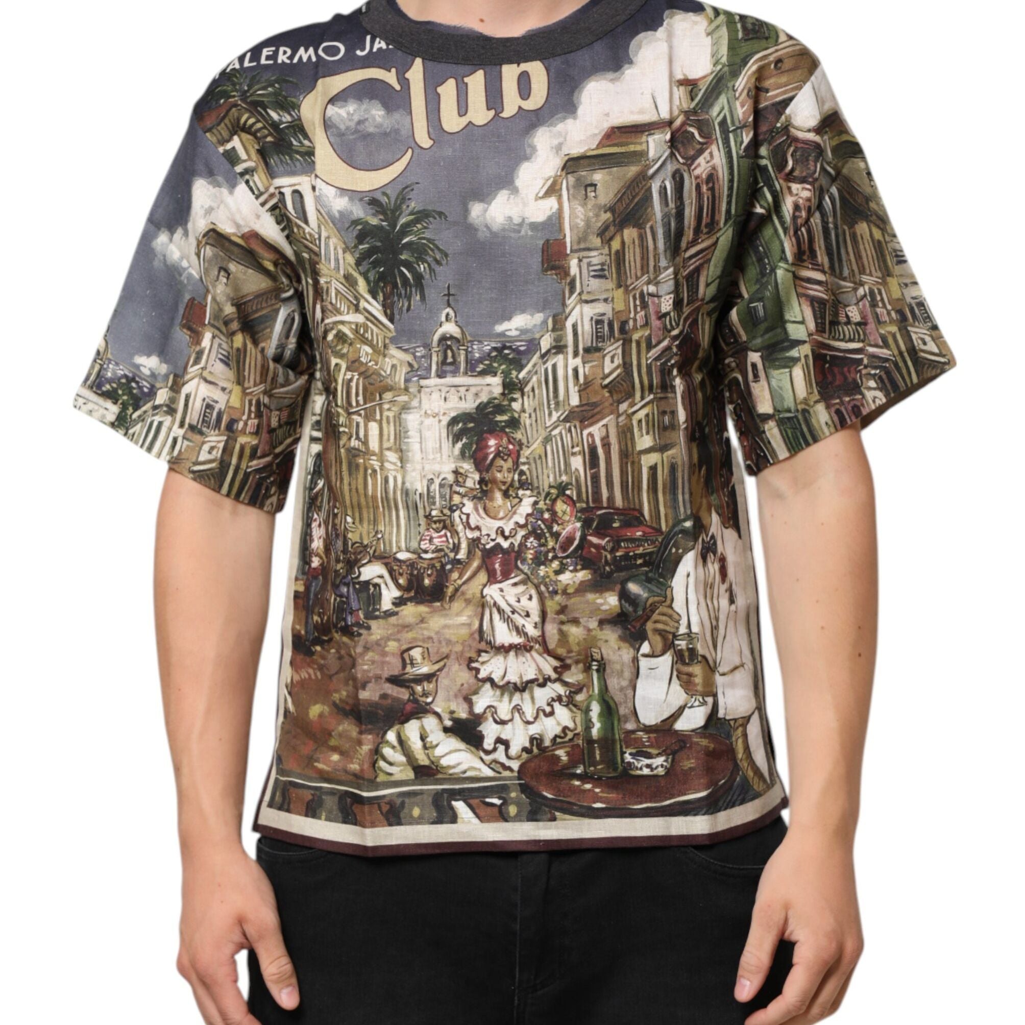 Dolce & Gabbana Palermo Jazz Club Linen Crew Neck Men T-shirt