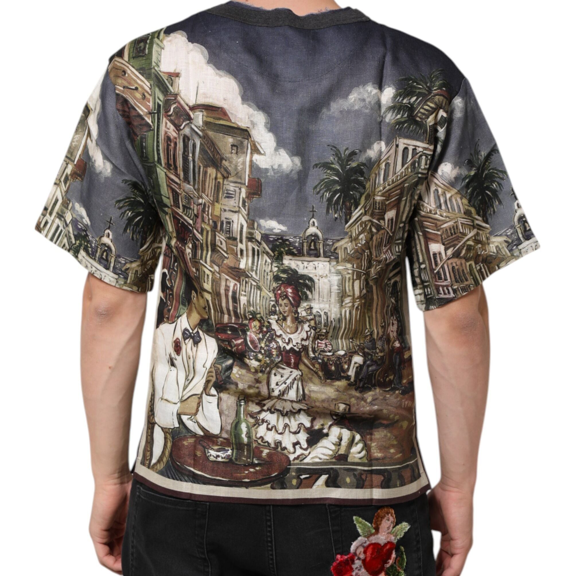 Dolce & Gabbana Palermo Jazz Club Linen Crew Neck Men T-shirt