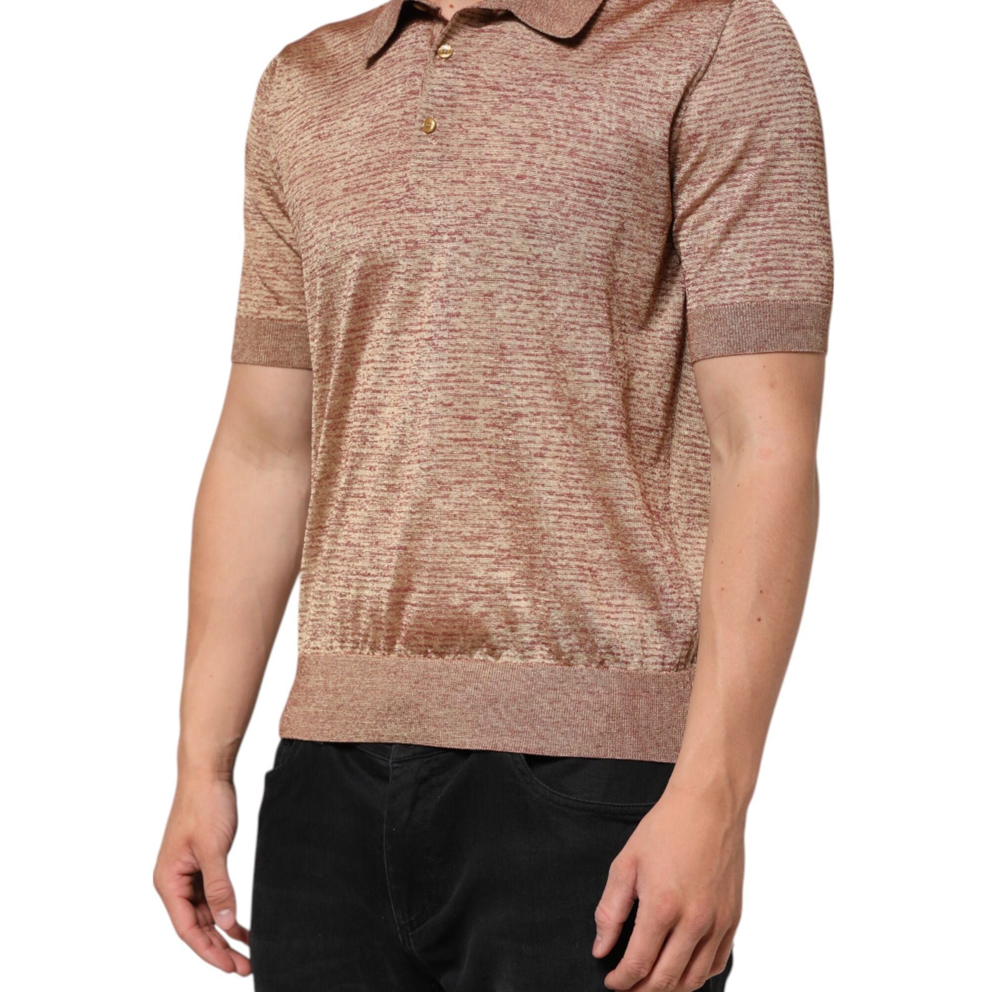 Dolce & Gabbana Brown Silk Textured Short Sleeve Polo T-shirt