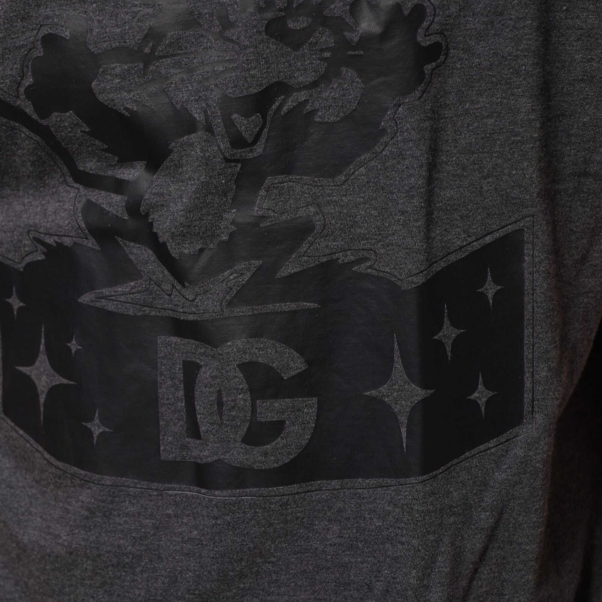 Dolce & Gabbana Black Charcoal DG Logo V-Neck Men T-shirt