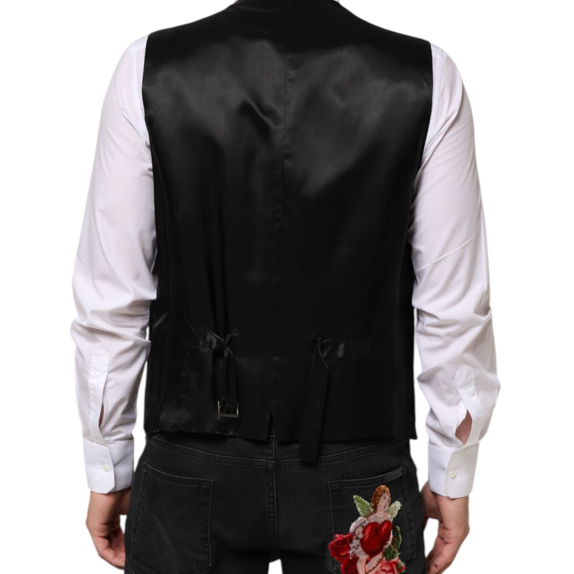 Dolce & Gabbana Black Wool Dress Formal Men Waistcoat Vest
