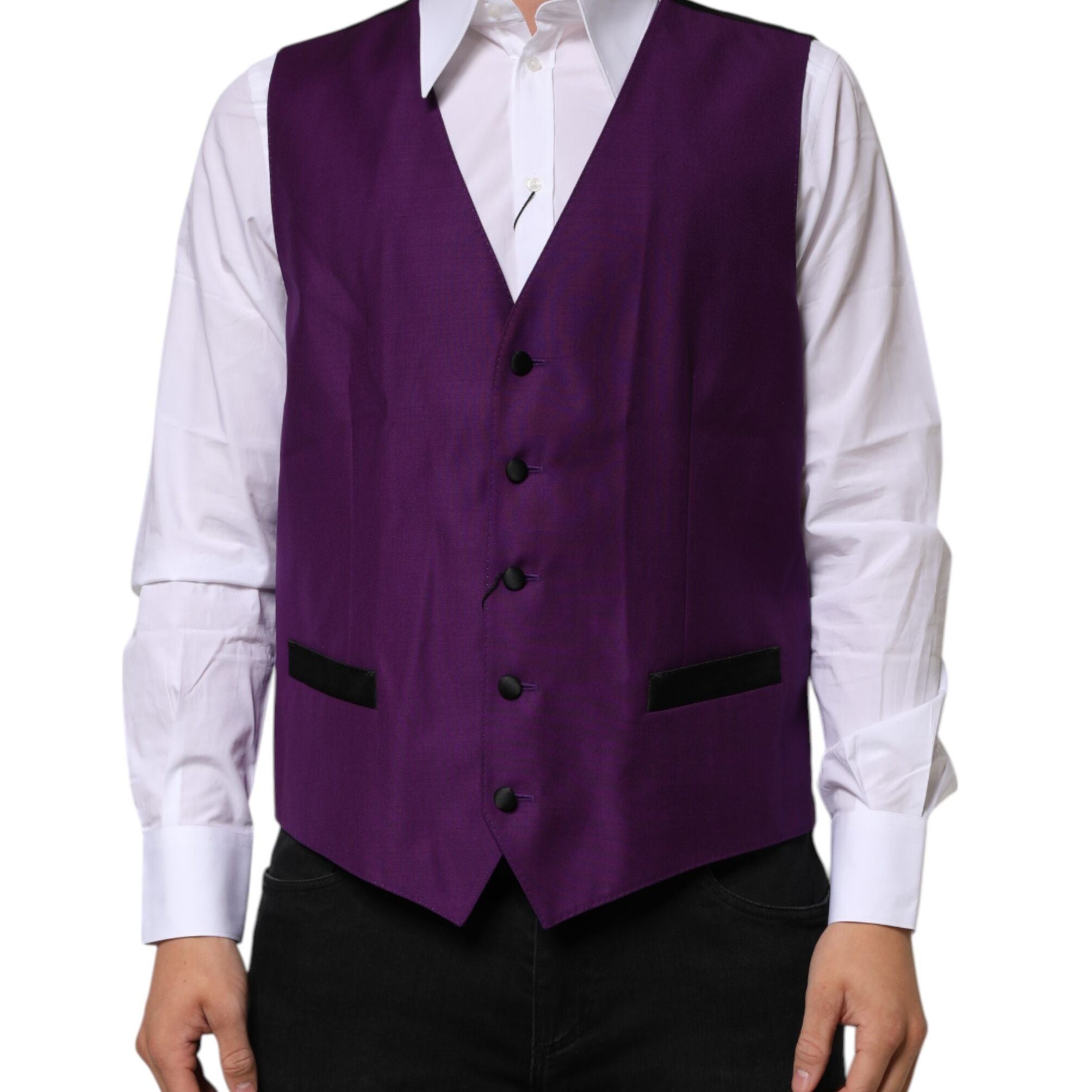 Dolce & Gabbana Purple Wool Dress Formal Waistcoat Vest