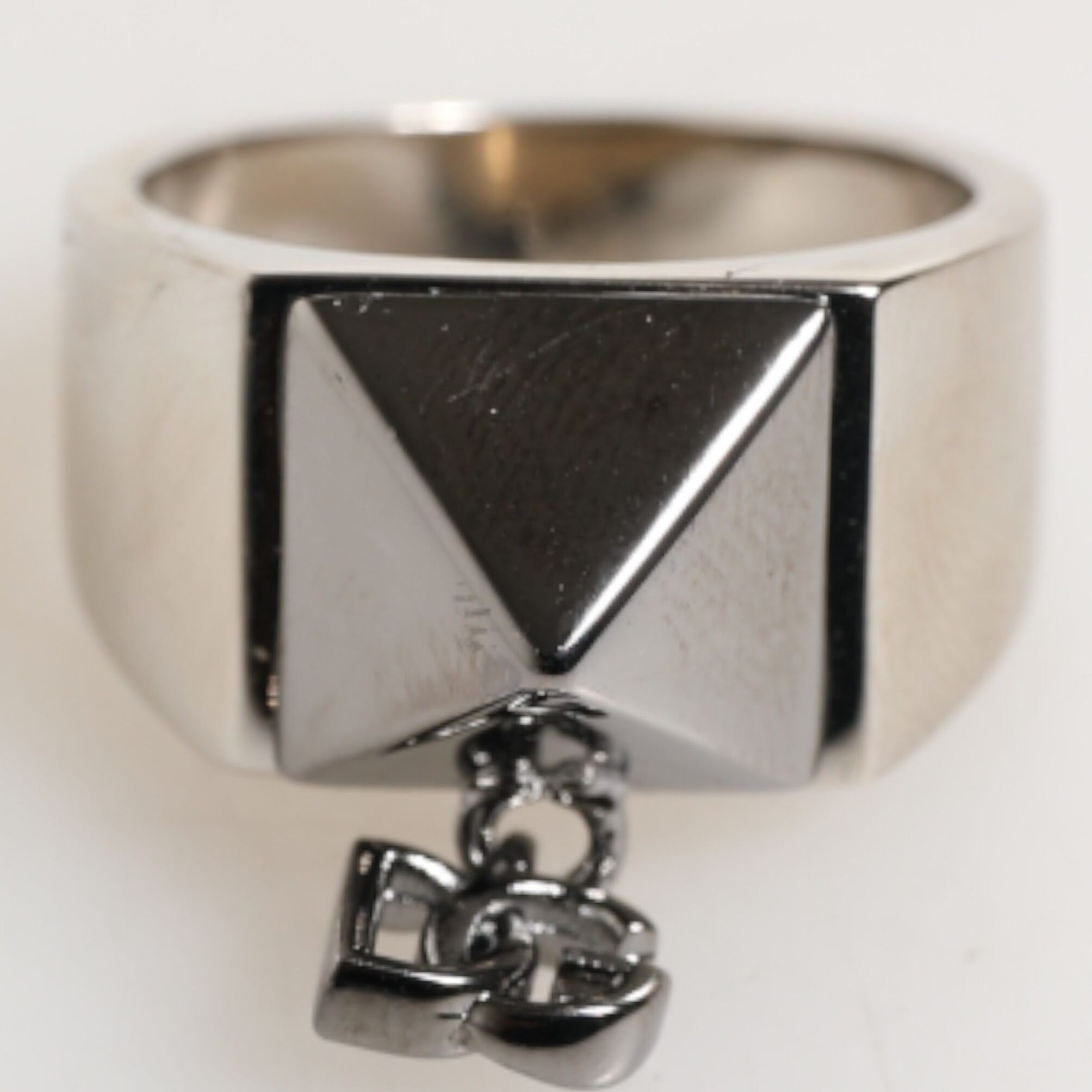 Dolce & Gabbana Silver Tone Pyramid DG Logo Real Brass Ring