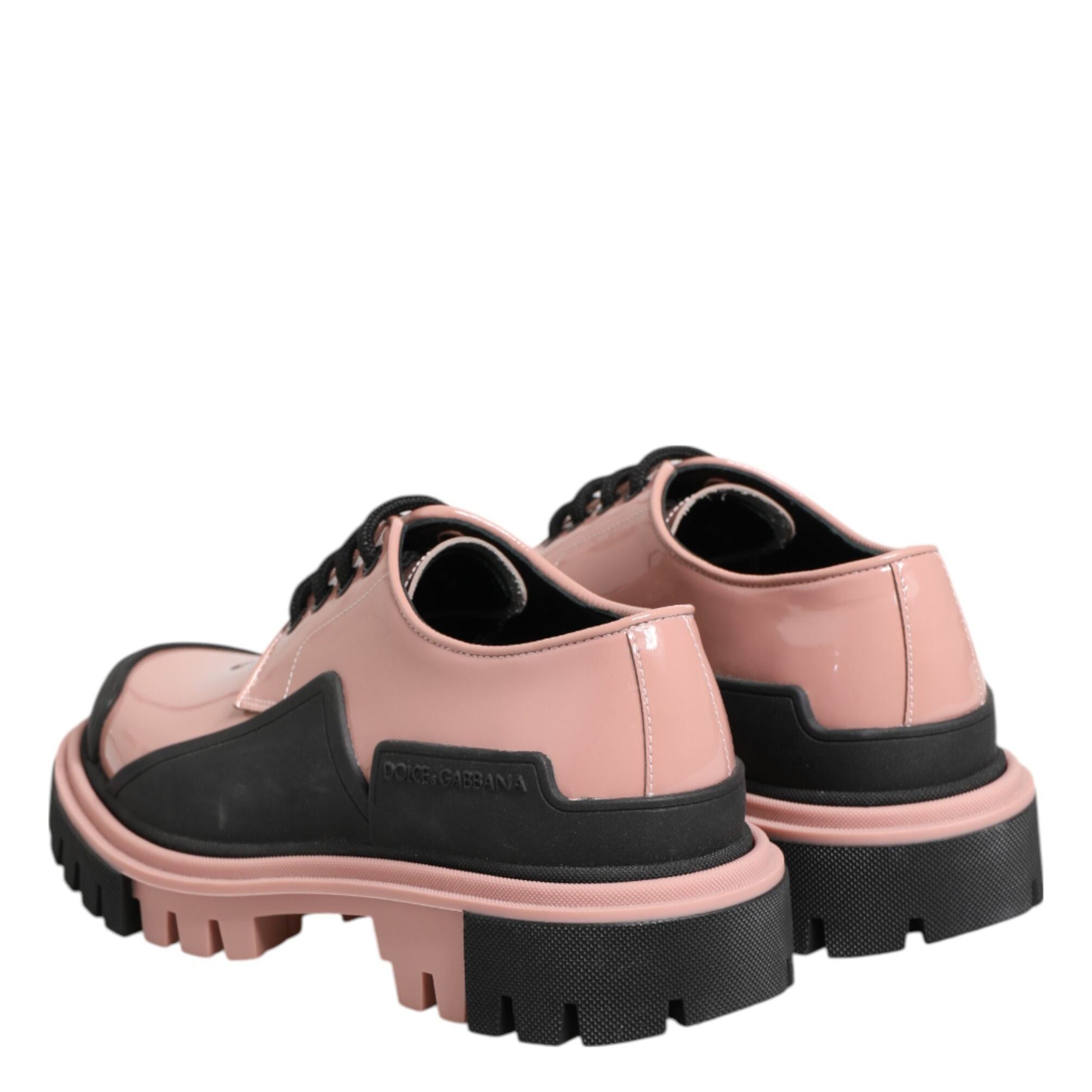 Dolce & Gabbana Light Powder Pink Black Leather Lace-Up Shoes