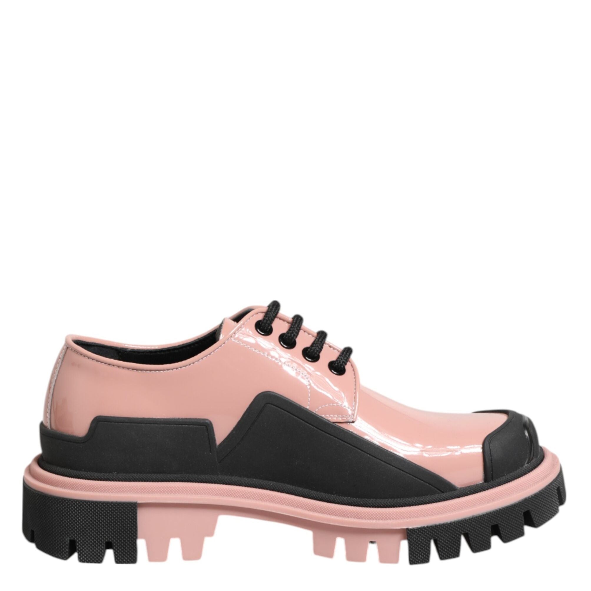 Dolce & Gabbana Light Powder Pink Black Leather Lace-Up Shoes