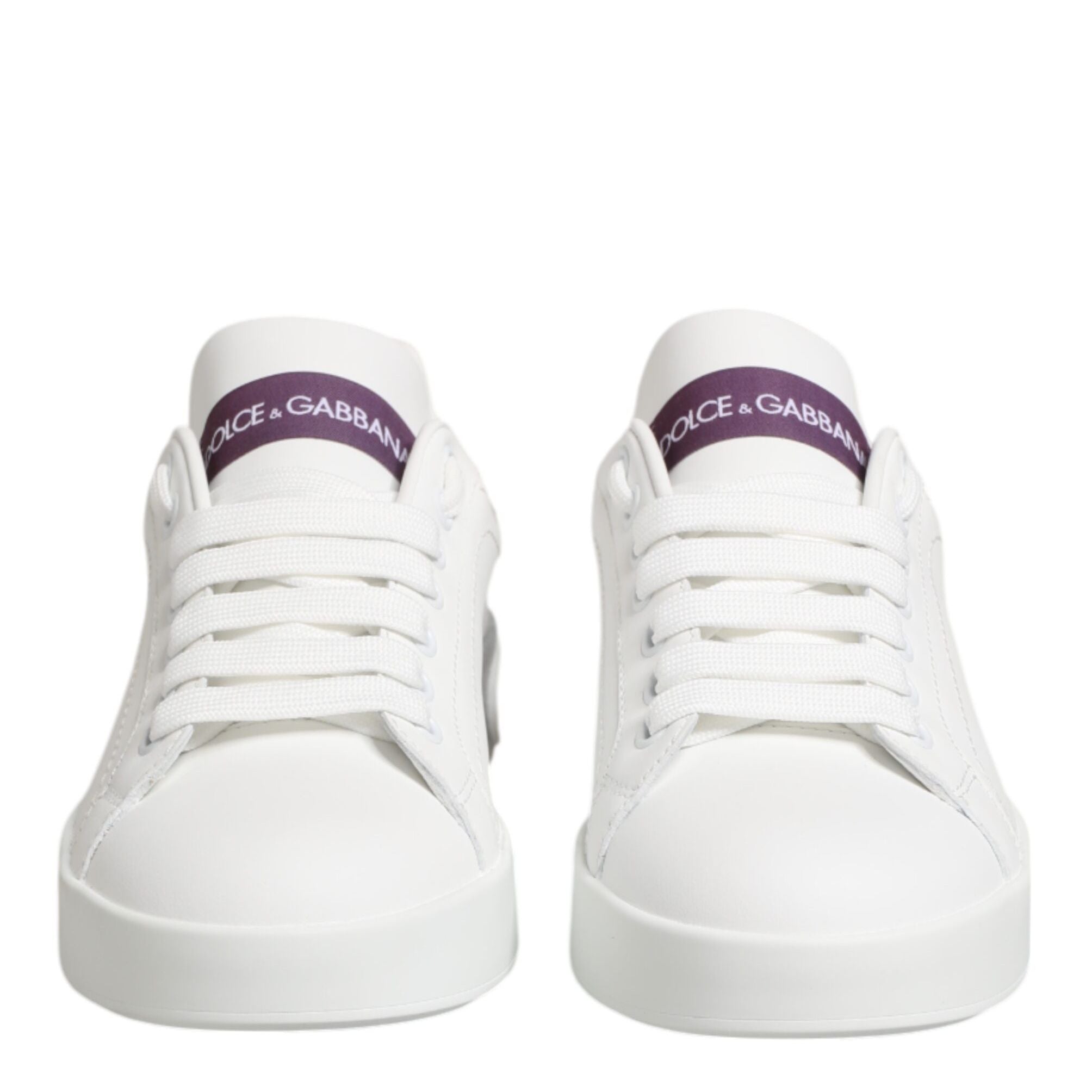 Dolce & Gabbana White Purple Leather Low Top Sneakers Shoes