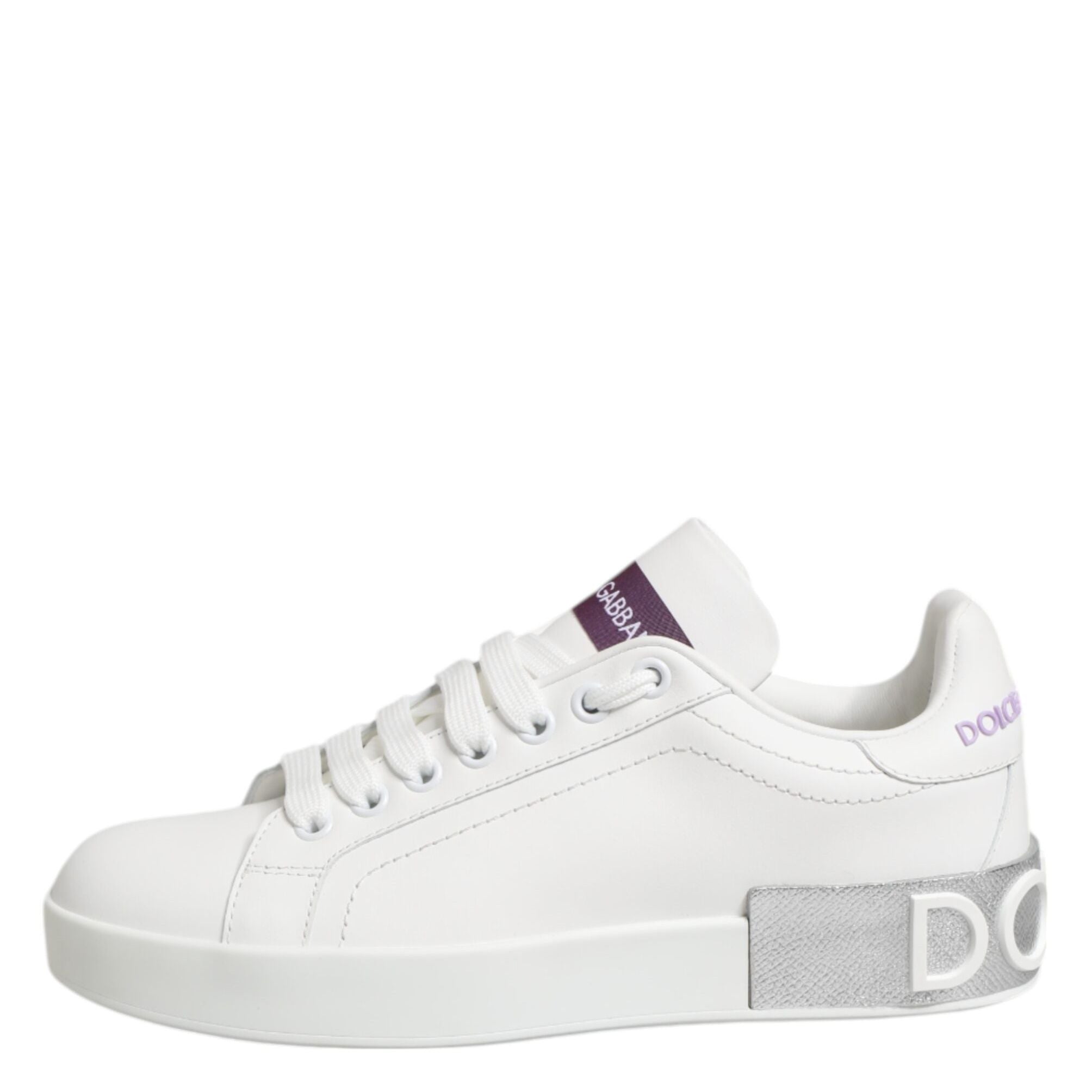 Dolce & Gabbana White Purple Leather Low Top Sneakers Shoes