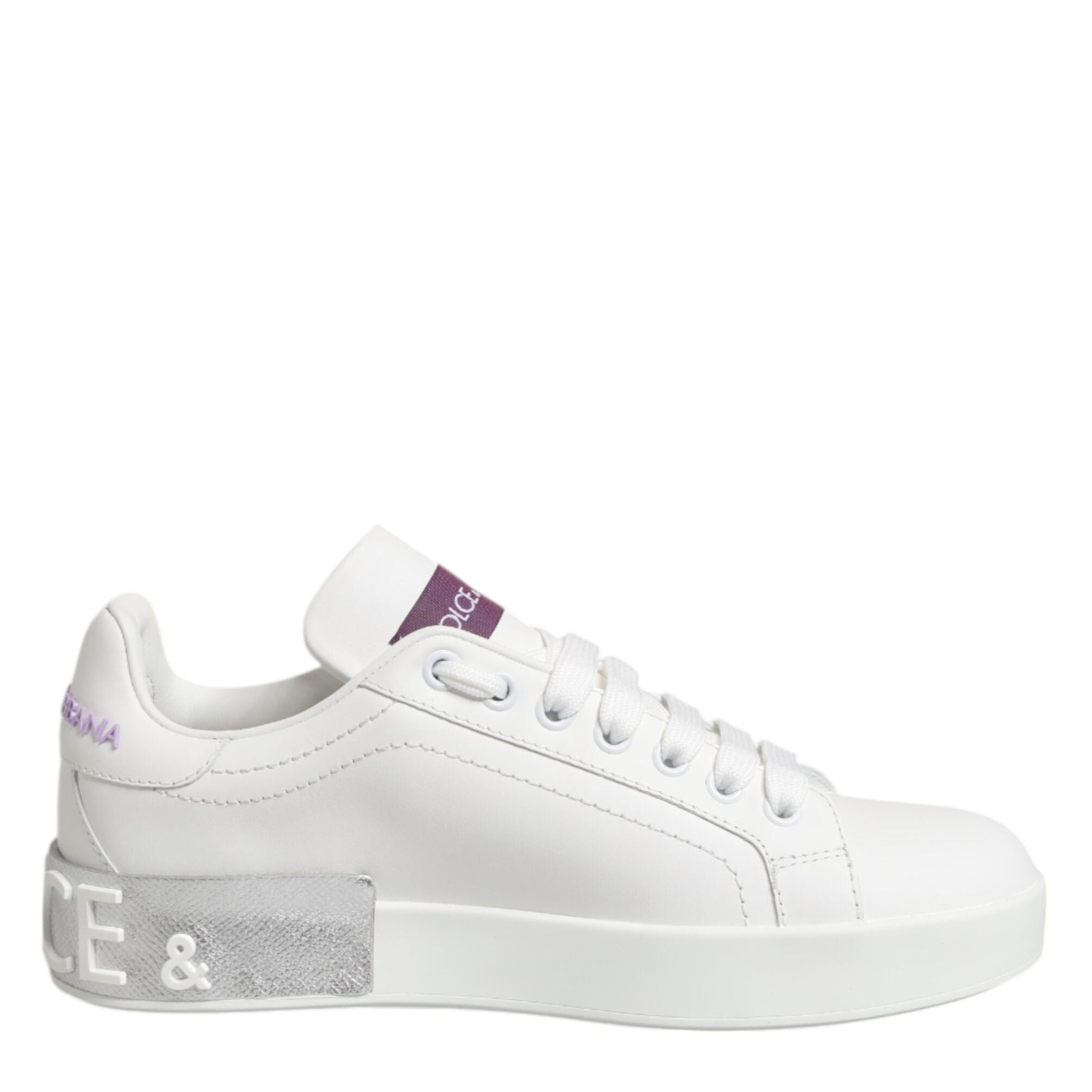 Dolce & Gabbana White Purple Leather Low Top Sneakers Shoes