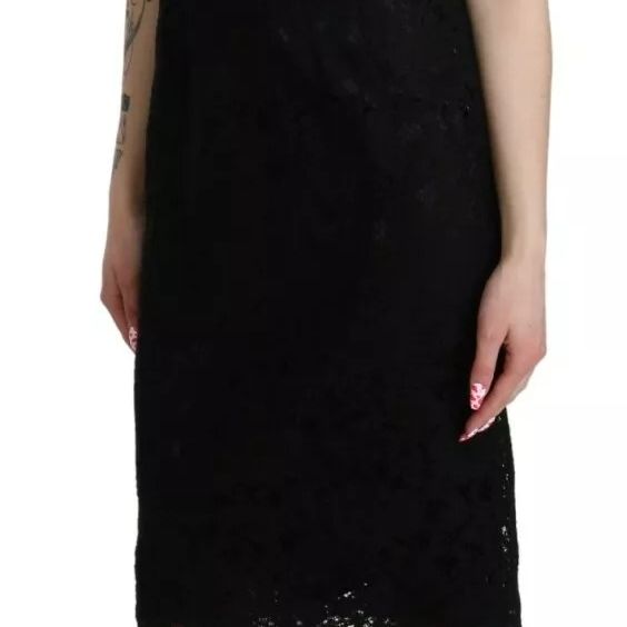 Dolce & Gabbana Black Floral Lace Sheath Knee Length Dress