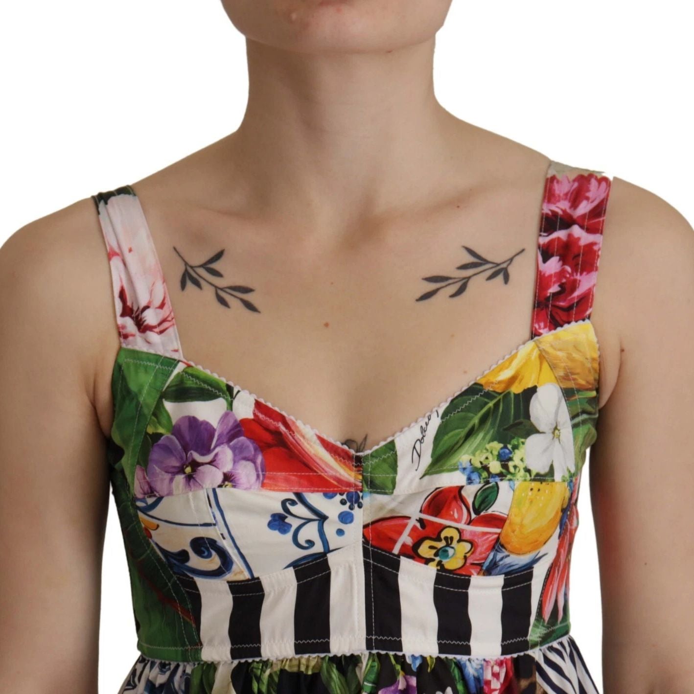 Dolce & Gabbana Multicolor Poplin Floral Mini Flared Dress