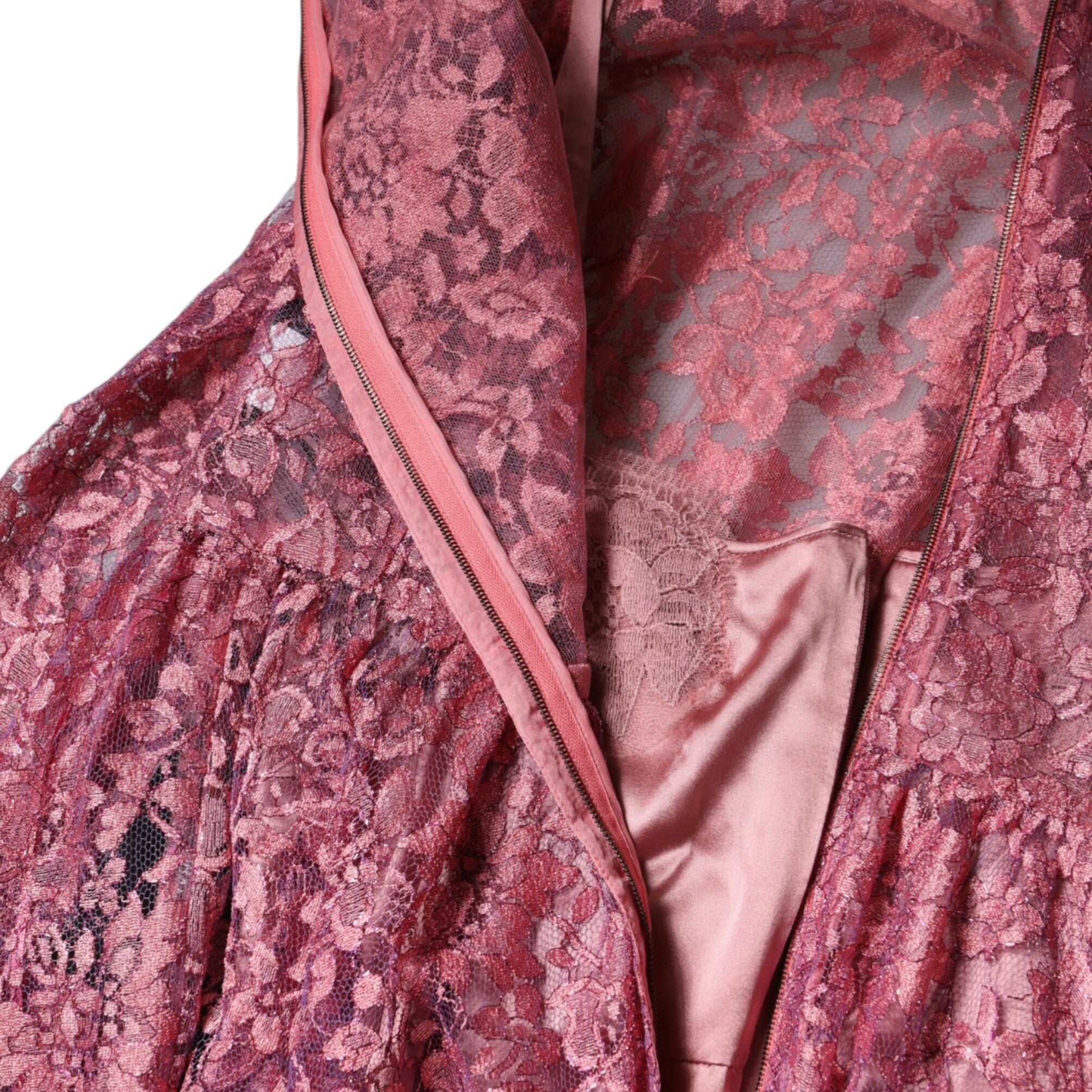 Dolce & Gabbana Pink Floral Lace Long Sleeve Midi Dress