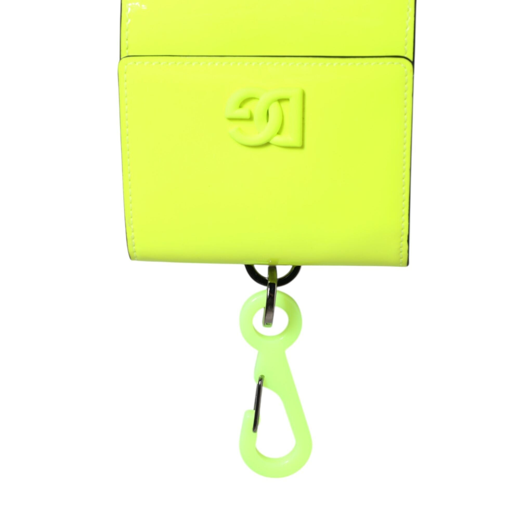 Dolce & Gabbana Yellow Green Bifold DG Logo Neck Strap Cardholder Wallet