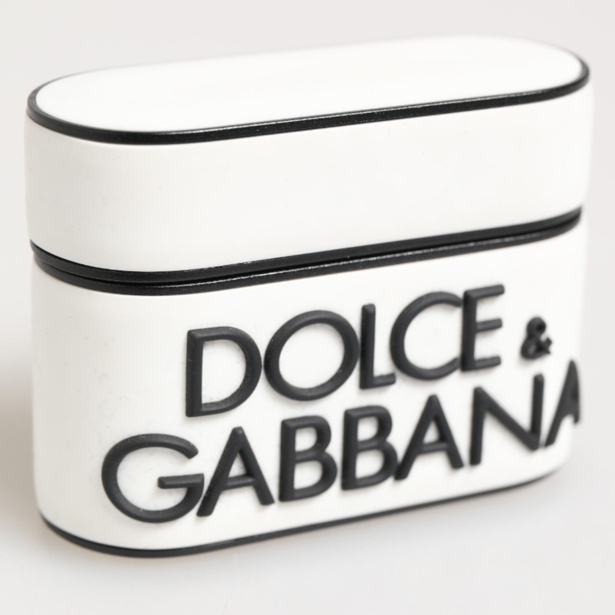 Dolce & Gabbana White Black Rubber Logo Embossed Accessory Airpods Case