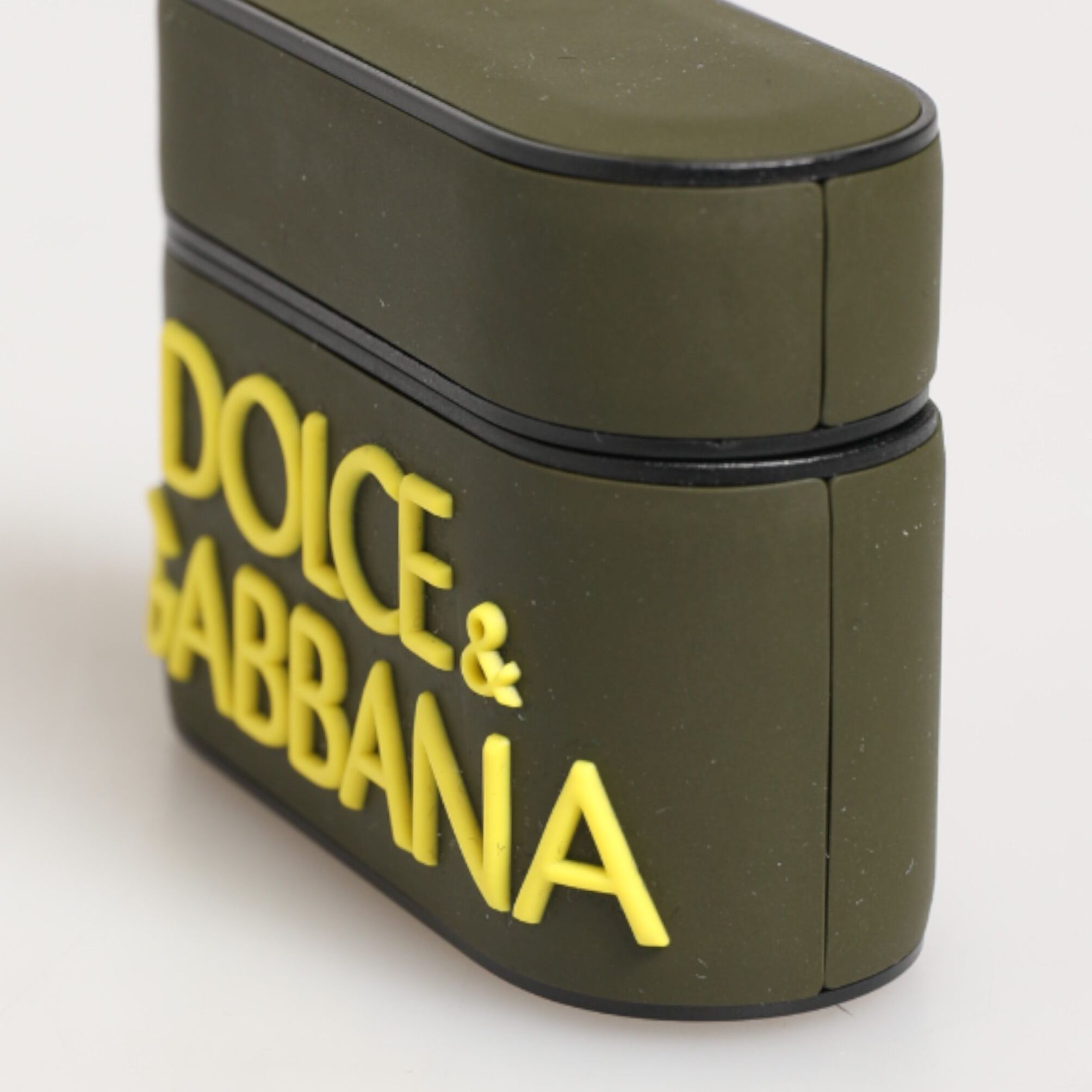 Dolce & Gabbana Army Green Rubber Logo Embossed Accessory  Airpods Case