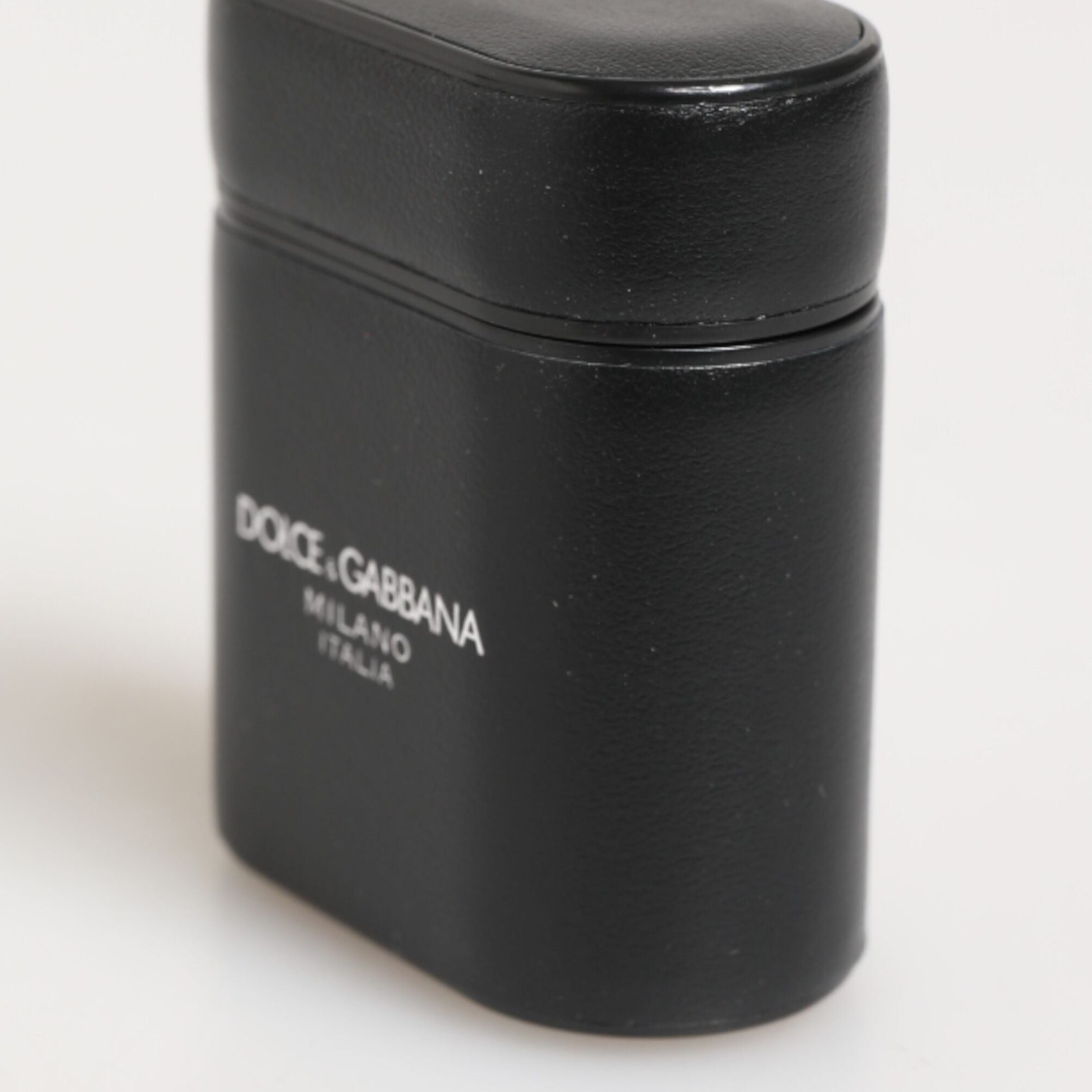 Dolce & Gabbana Black Calfskin Leather Logo Print Flip Holder Airpods Case