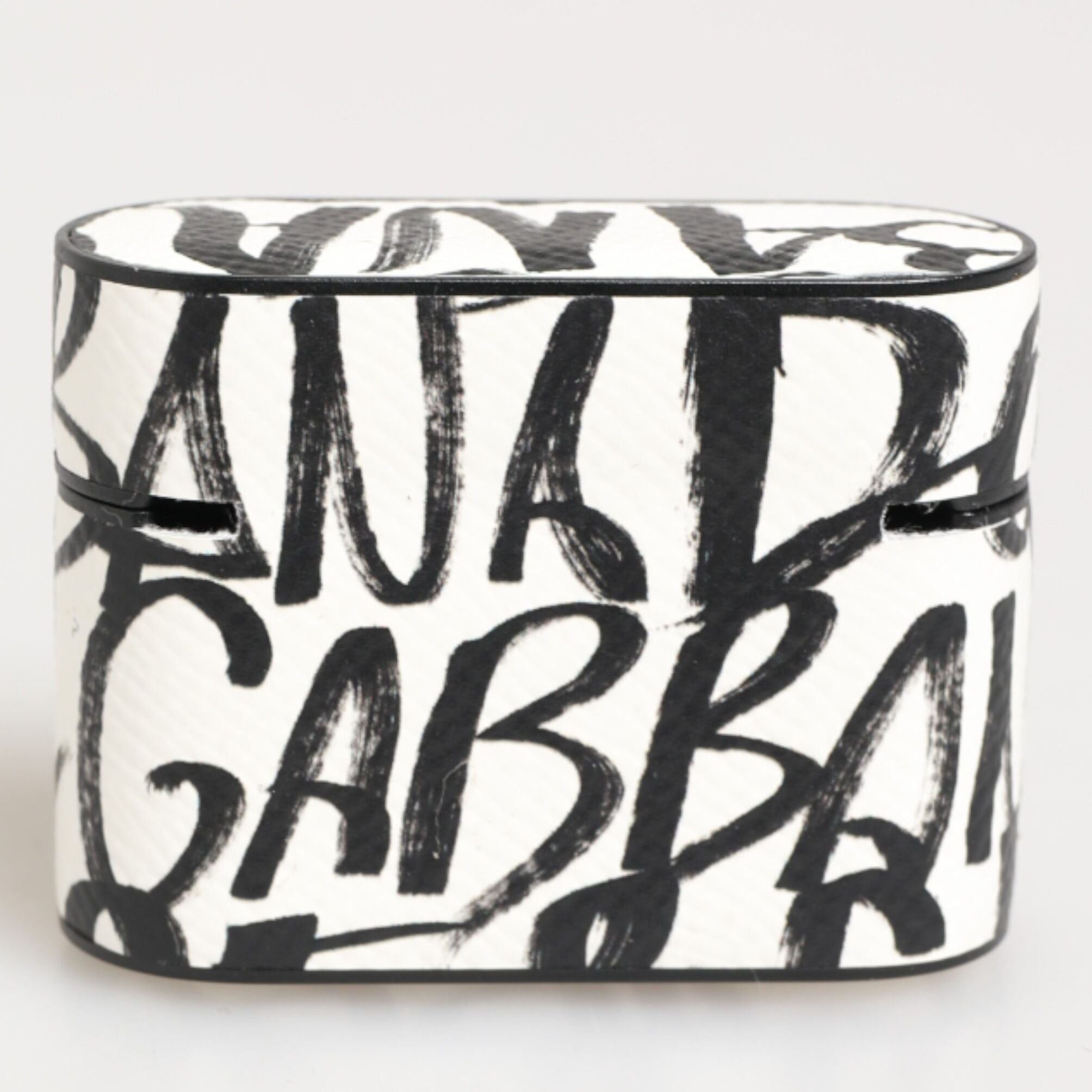 Dolce & Gabbana Black White Leather Monogram Print Logo Holder Airpods Case