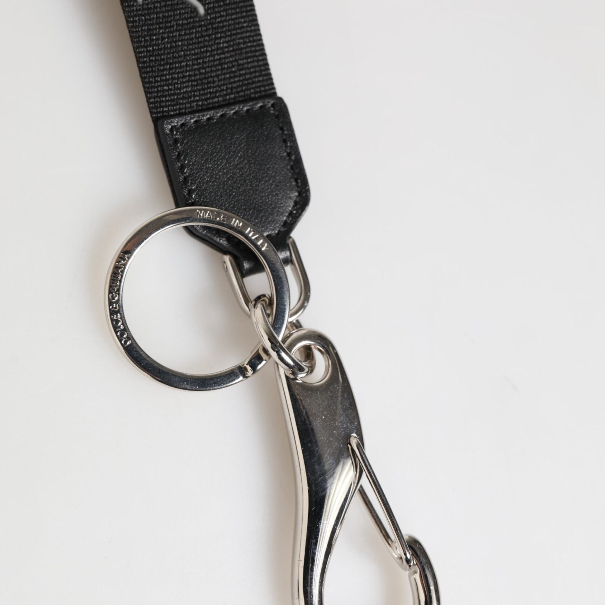 Dolce & Gabbana Black Silver Nylon DG Crown Men's Holder Keychain Keyring