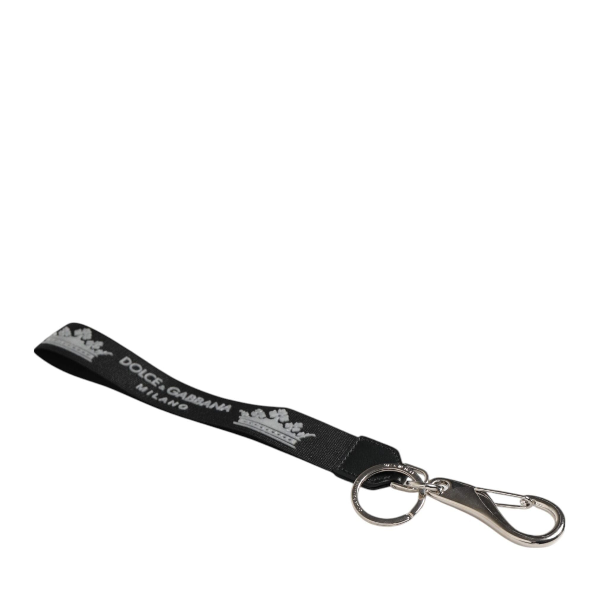 Dolce & Gabbana Black Silver Nylon DG Crown Men's Holder Keychain Keyring