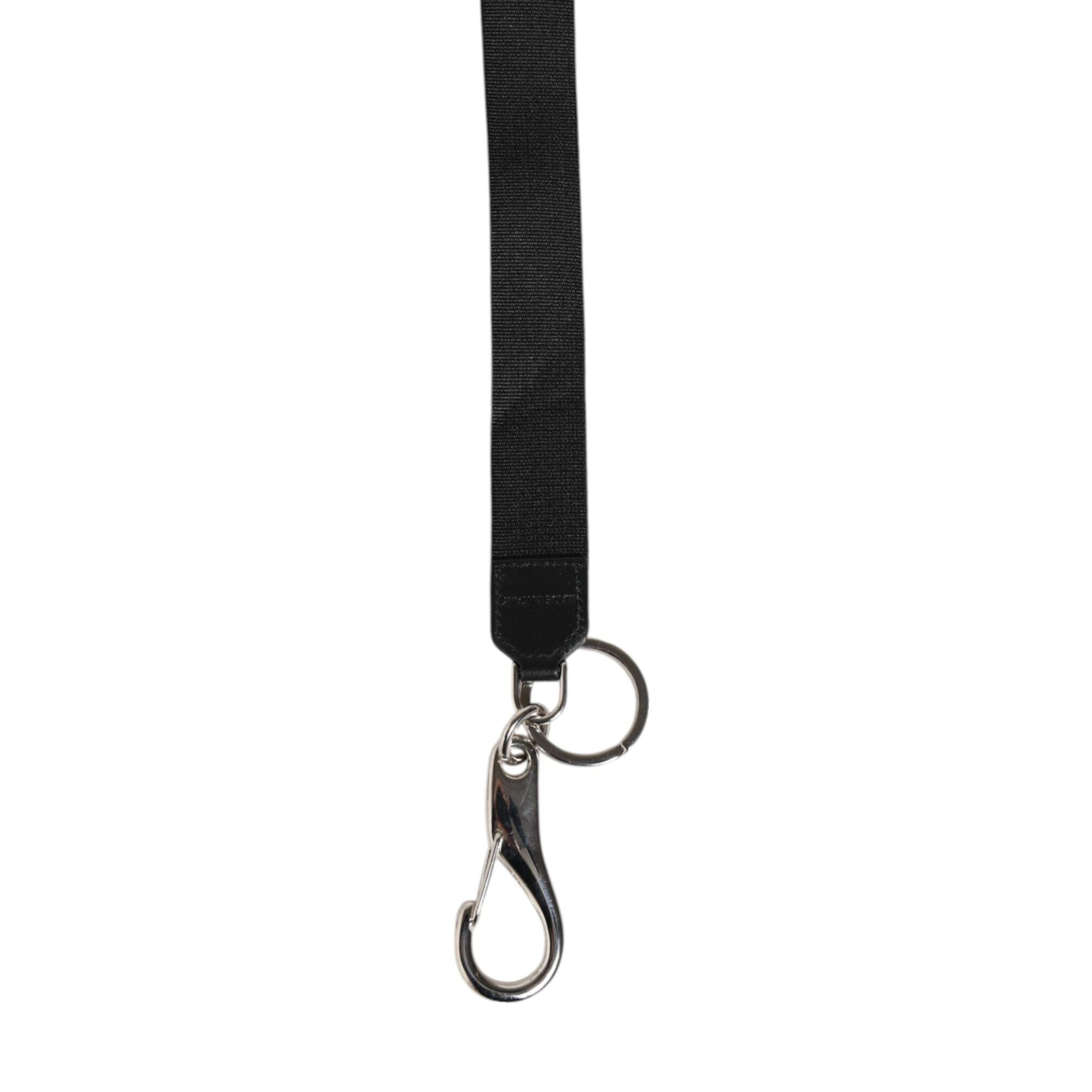 Dolce & Gabbana Black Silver Nylon DG Crown Men's Holder Keychain Keyring