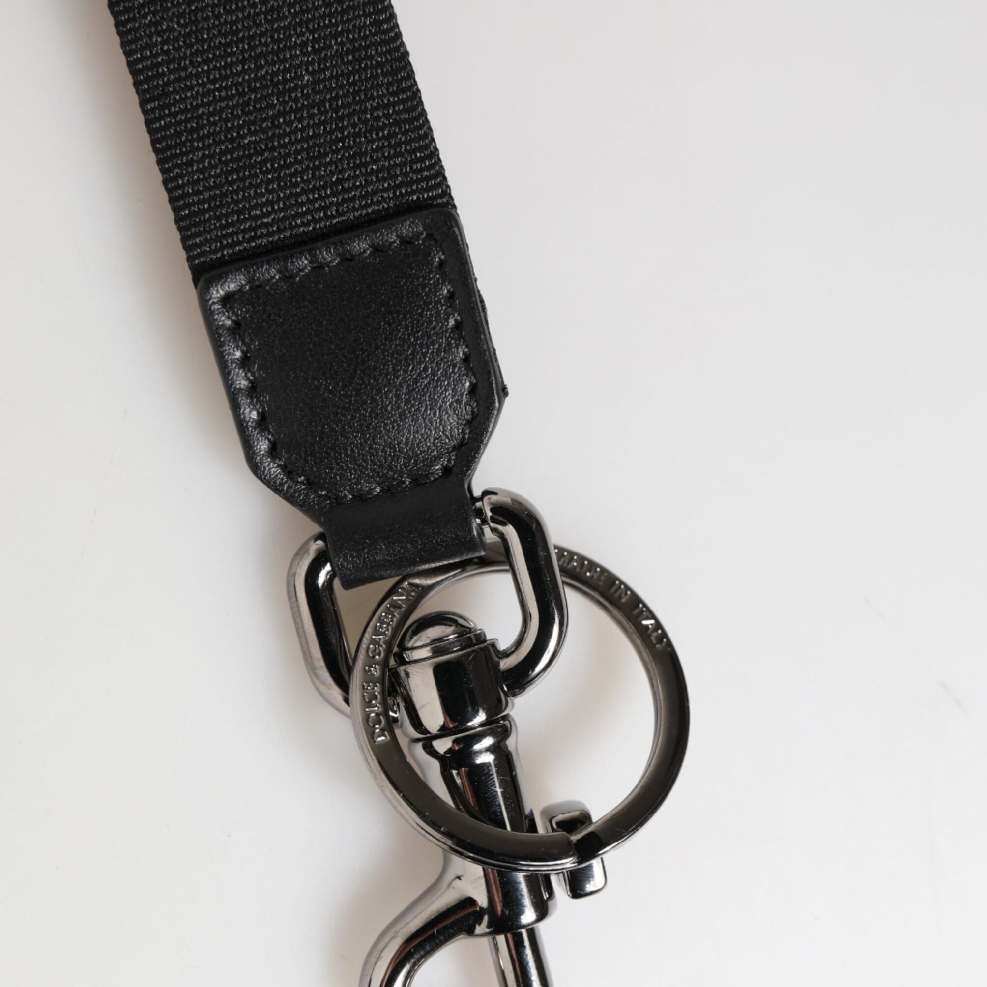 Dolce & Gabbana Black Red Logo Polyester Brass Holder Keychain Keyring