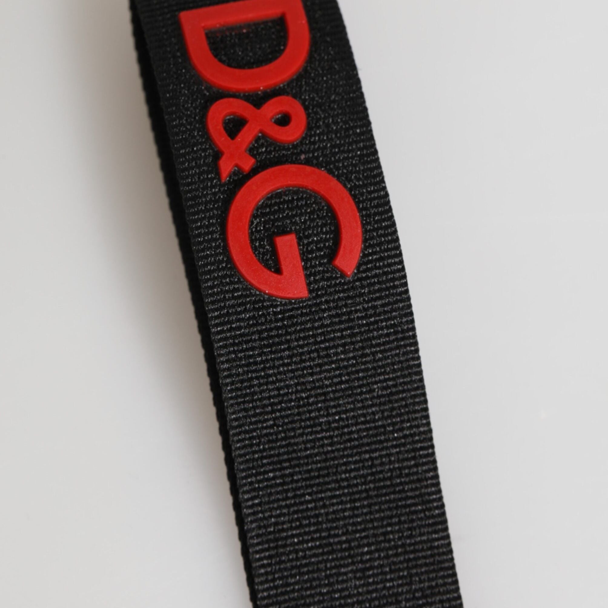 Dolce & Gabbana Black Red Logo Polyester Brass Holder Keychain Keyring