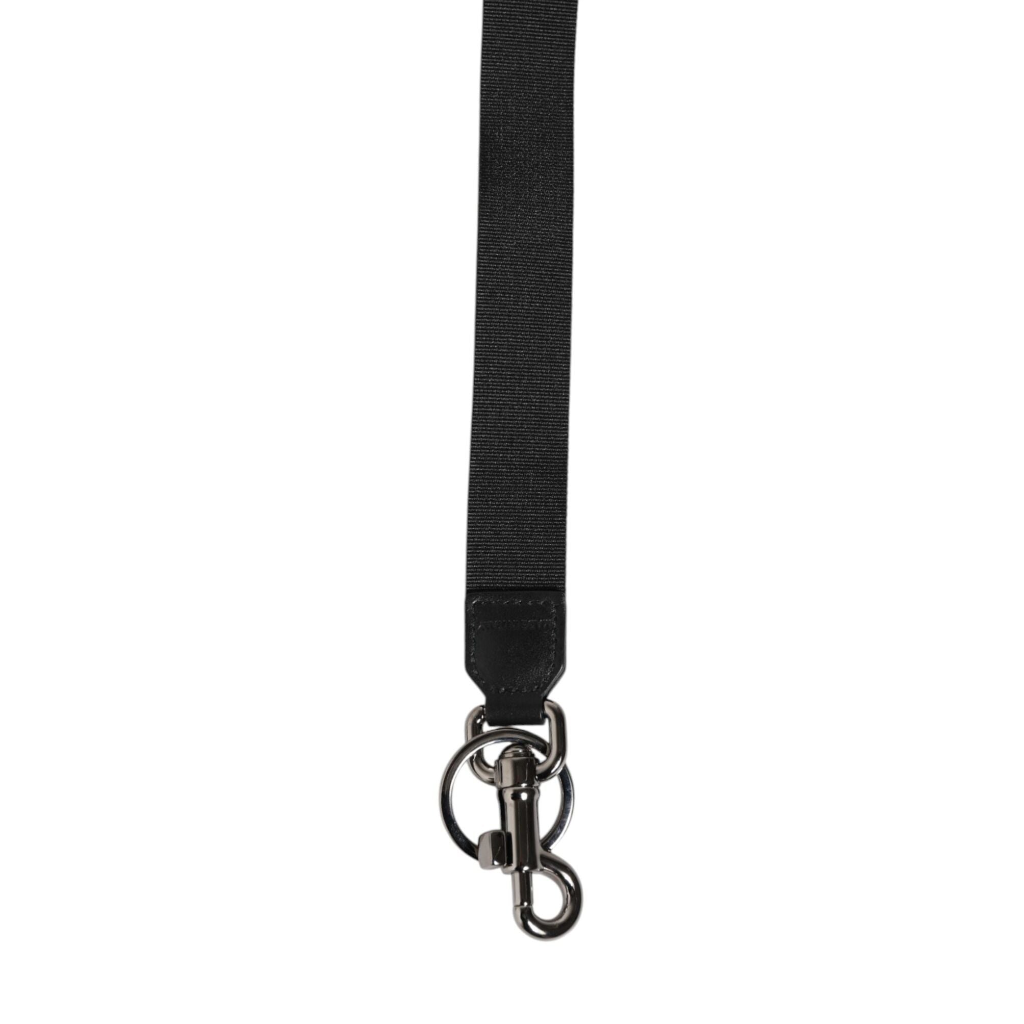 Dolce & Gabbana Black Red Logo Polyester Brass Holder Keychain Keyring