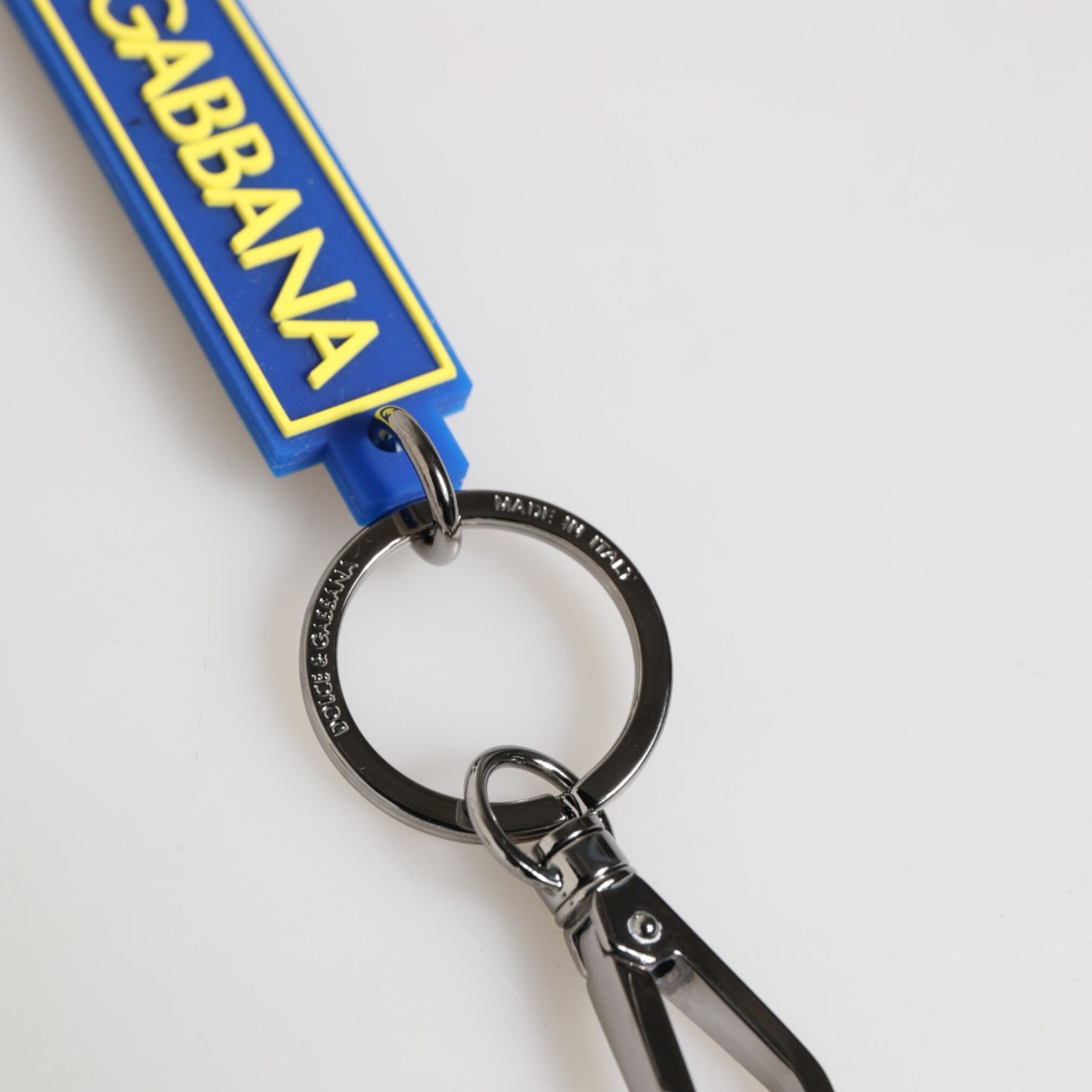 Dolce & Gabbana Blue Yellow DG Rubber Logo Silver Men's Holder Keyring