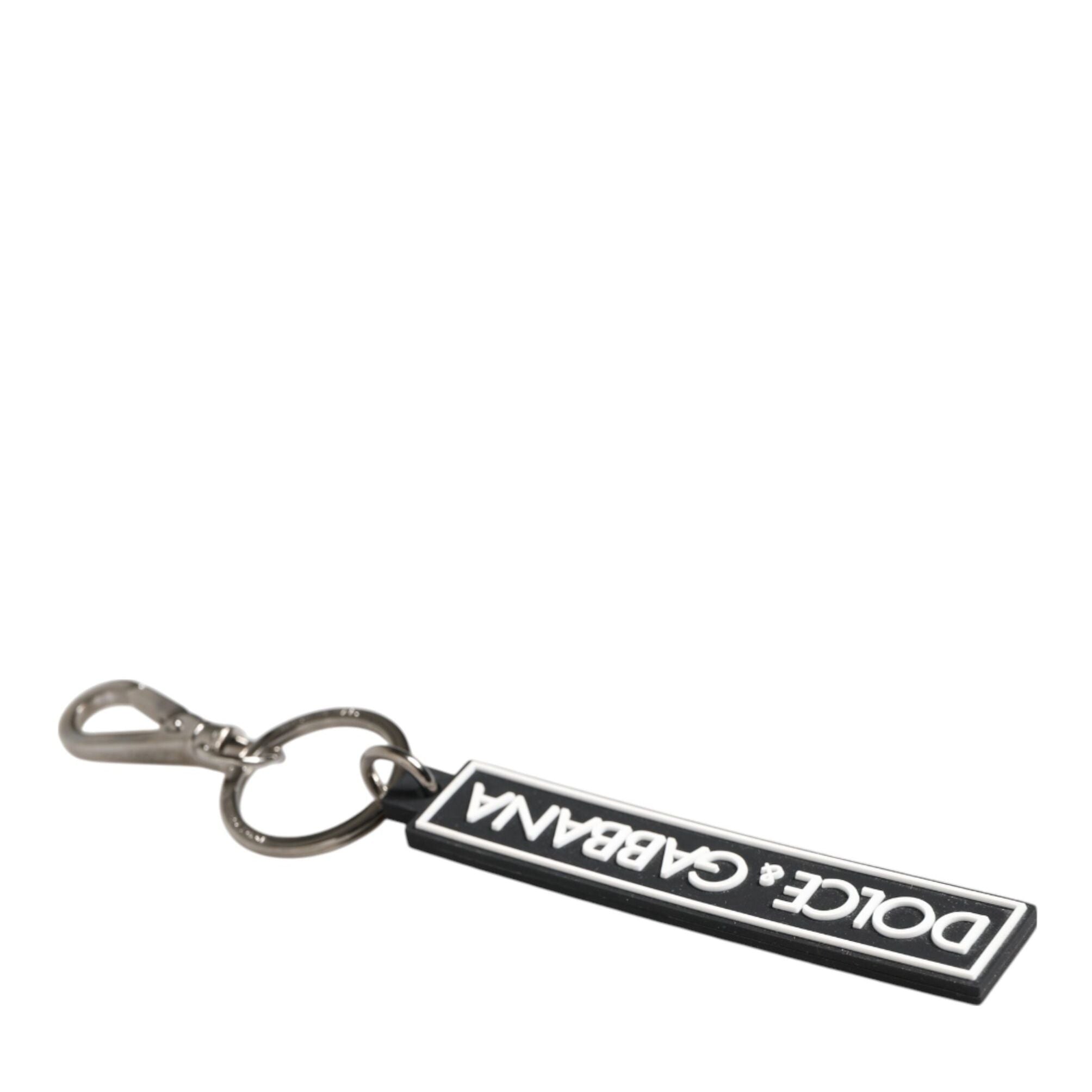 Dolce & Gabbana Black White DG Rubber Logo Silver Men's Holder Keyring