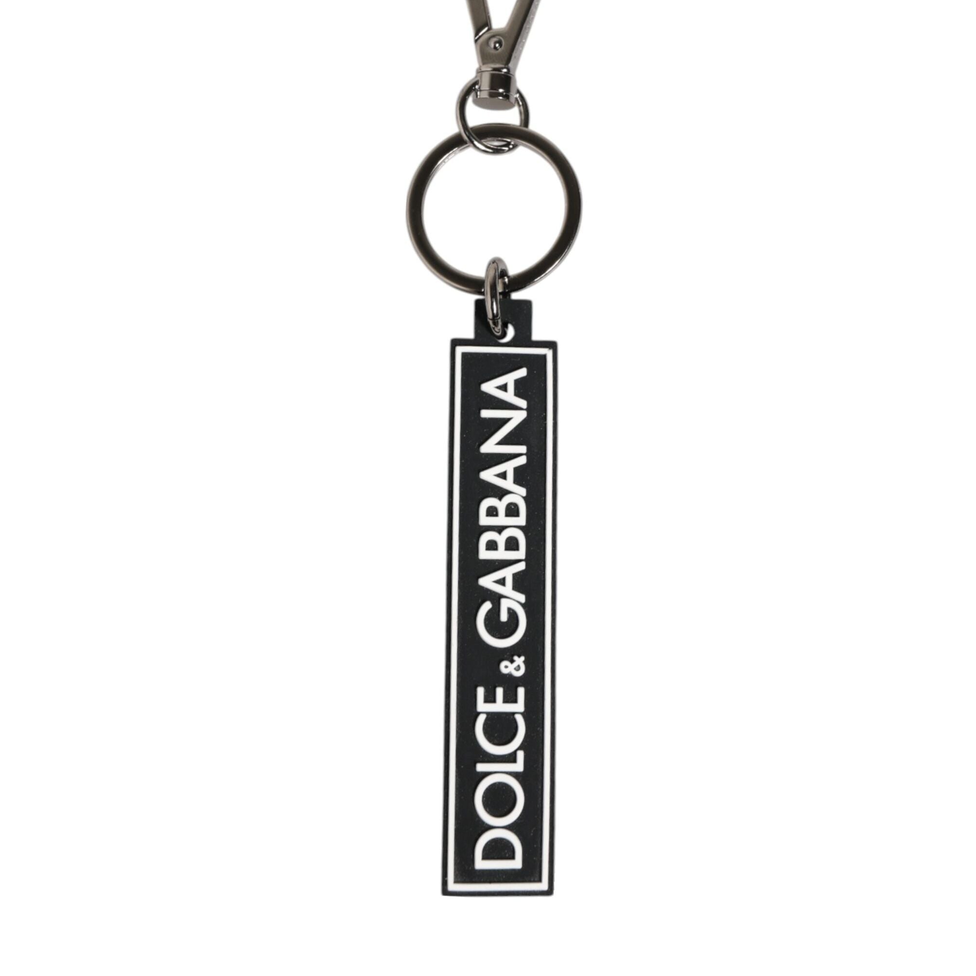 Dolce & Gabbana Black White DG Rubber Logo Silver Men's Holder Keyring