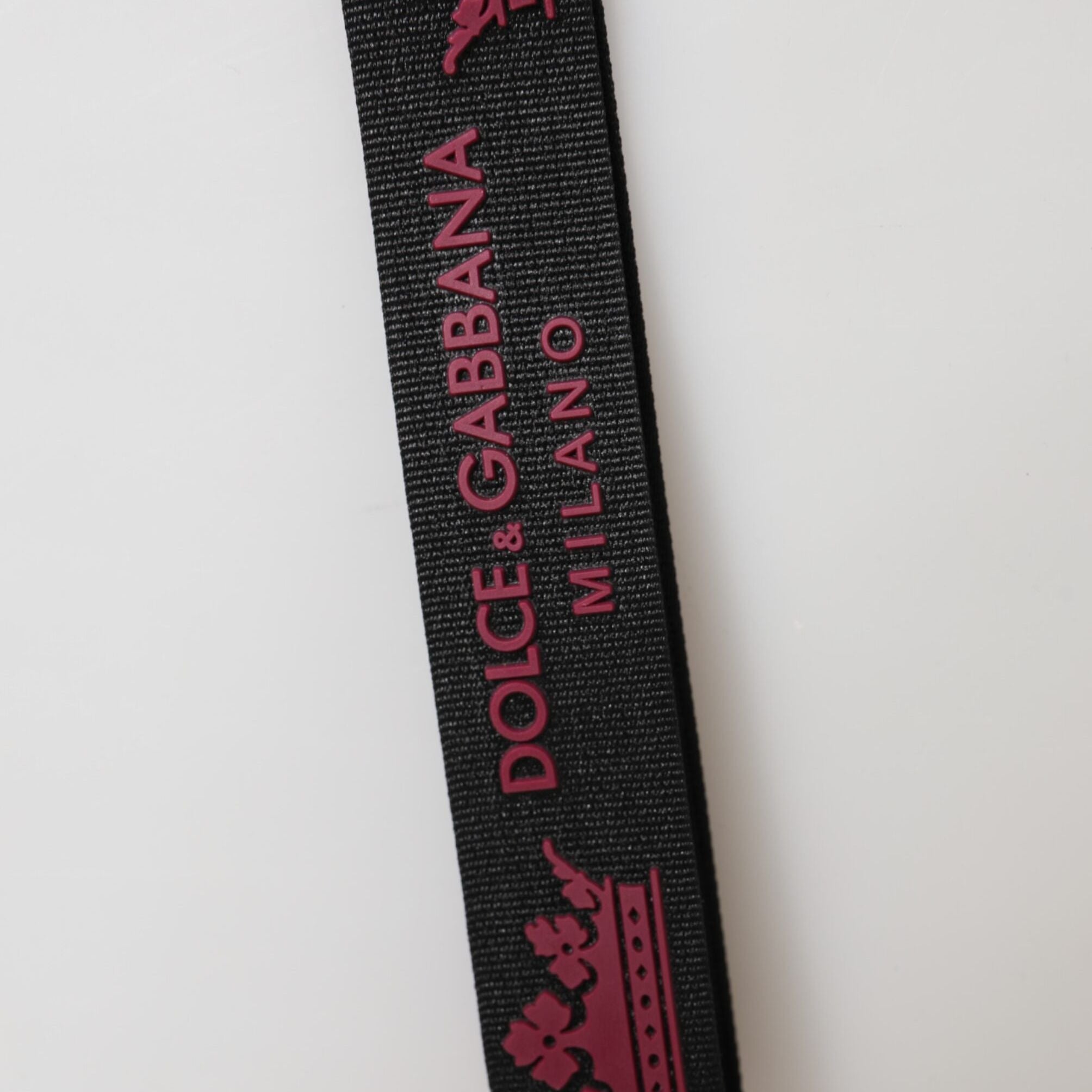 Dolce & Gabbana Black Burgundy Nylon DG Logo Crown Holder Keychain Keyring